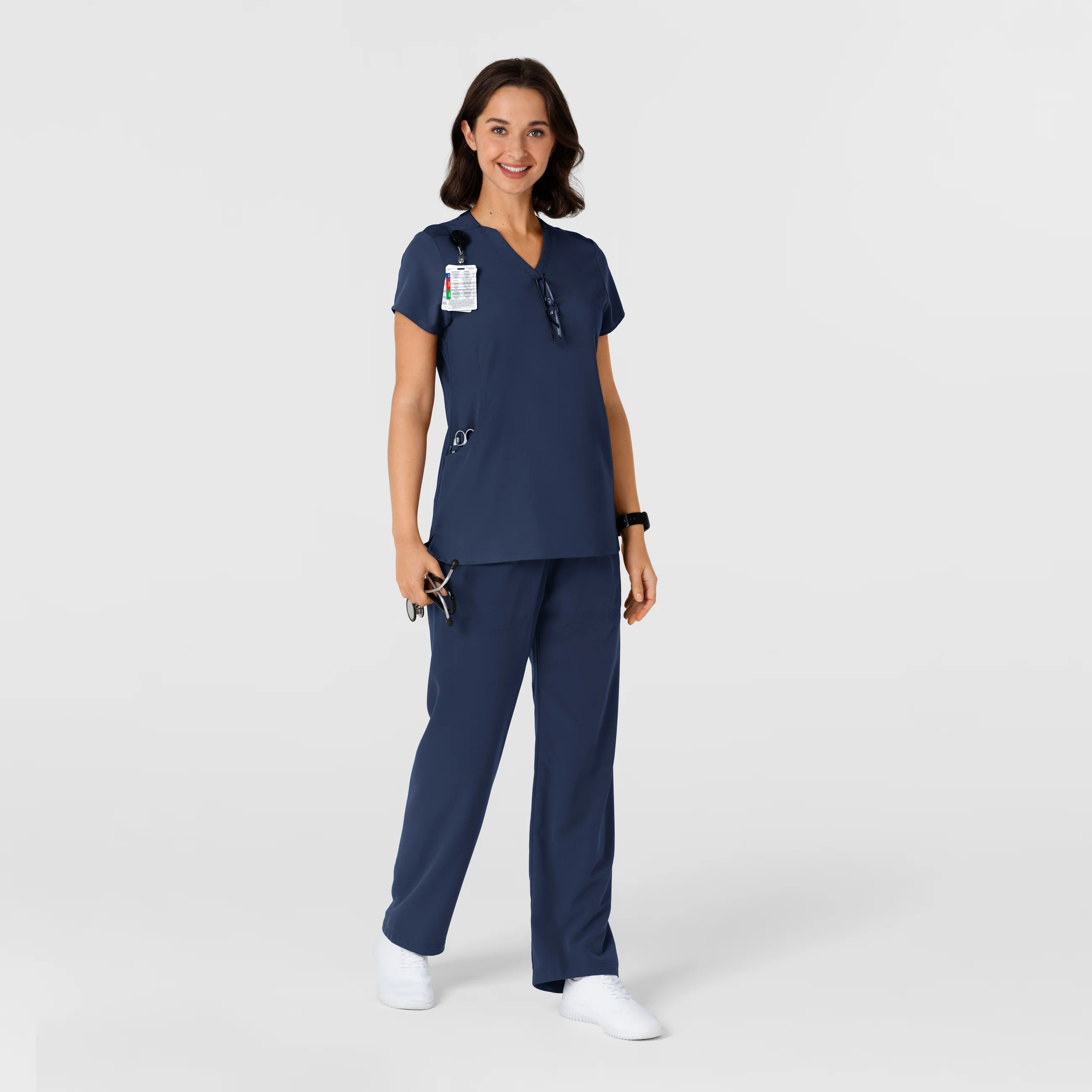 Nova Women's Flex-n-Reach Shoulder Panel V-Neck Scrub Top - Navy - Image 10