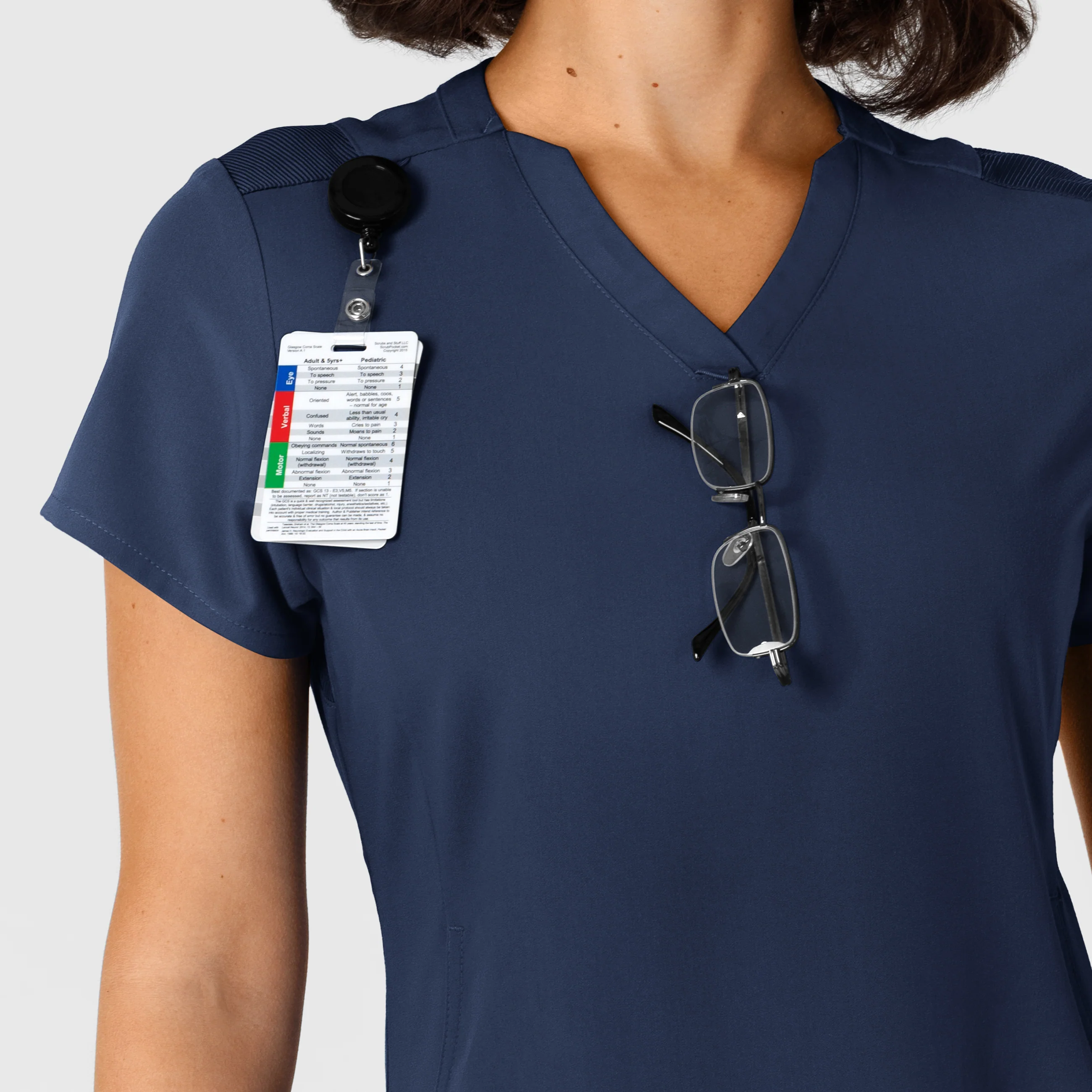 Nova Women's Flex-n-Reach Shoulder Panel V-Neck Scrub Top - Navy - Image 6