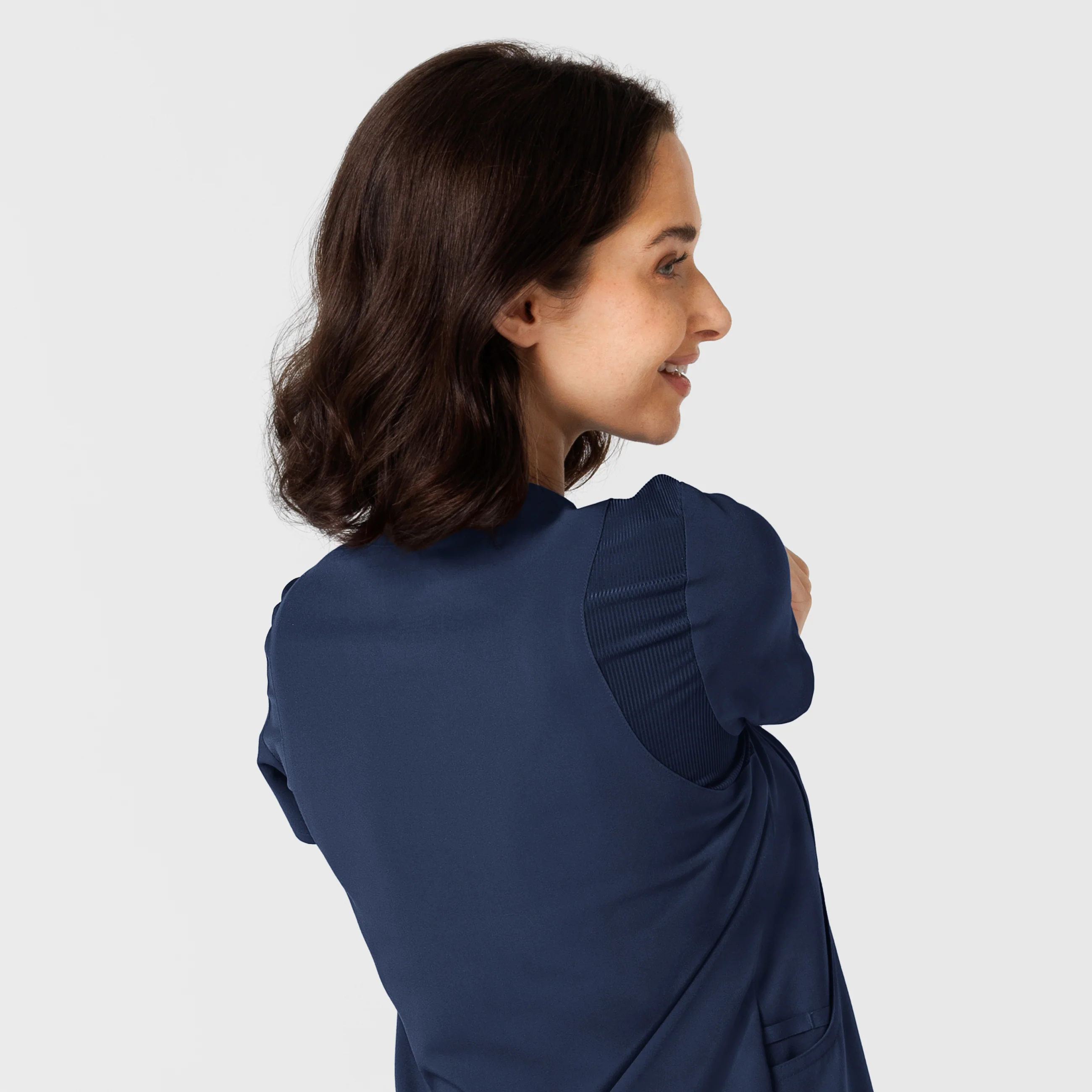Nova Women's Flex-n-Reach Shoulder Panel V-Neck Scrub Top - Navy - Image 9