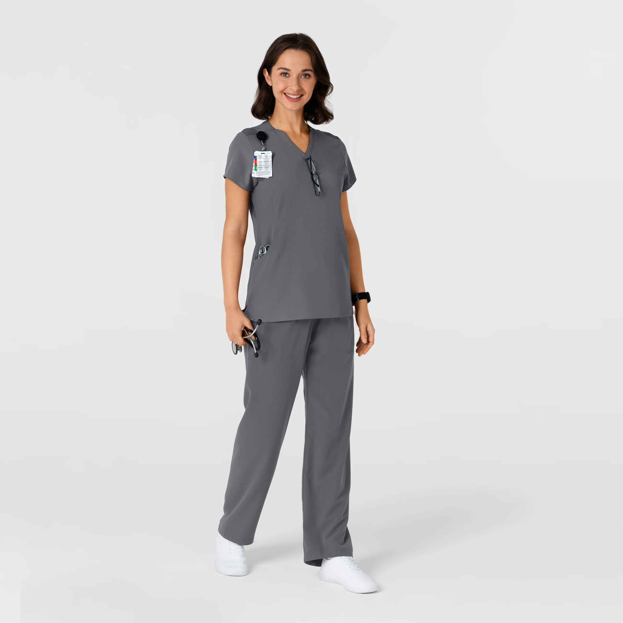 Nova Women's Flex-n-Reach Shoulder Panel V-Neck Scrub Top - Pewter - Image 10