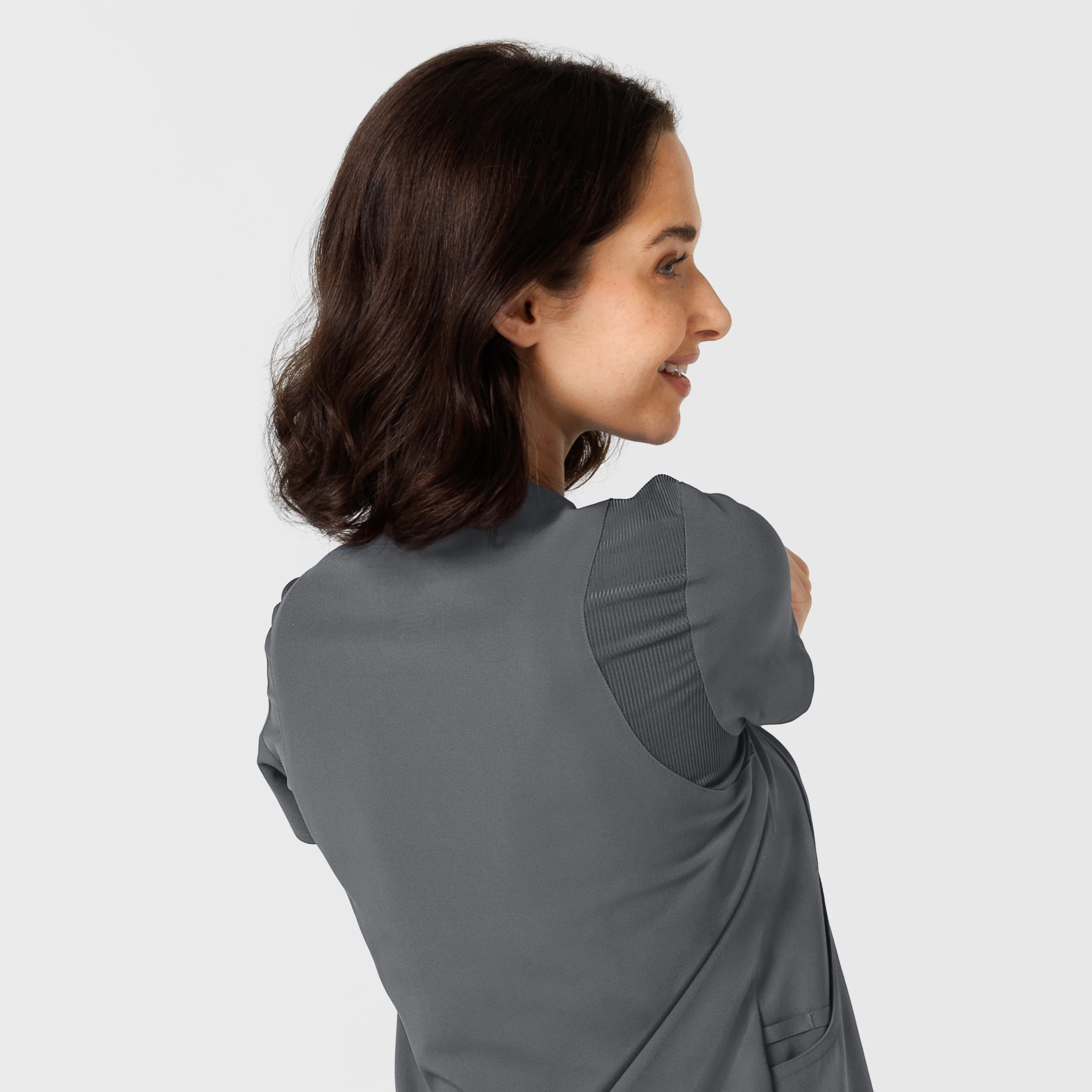 Nova Women's Flex-n-Reach Shoulder Panel V-Neck Scrub Top - Pewter - Image 9