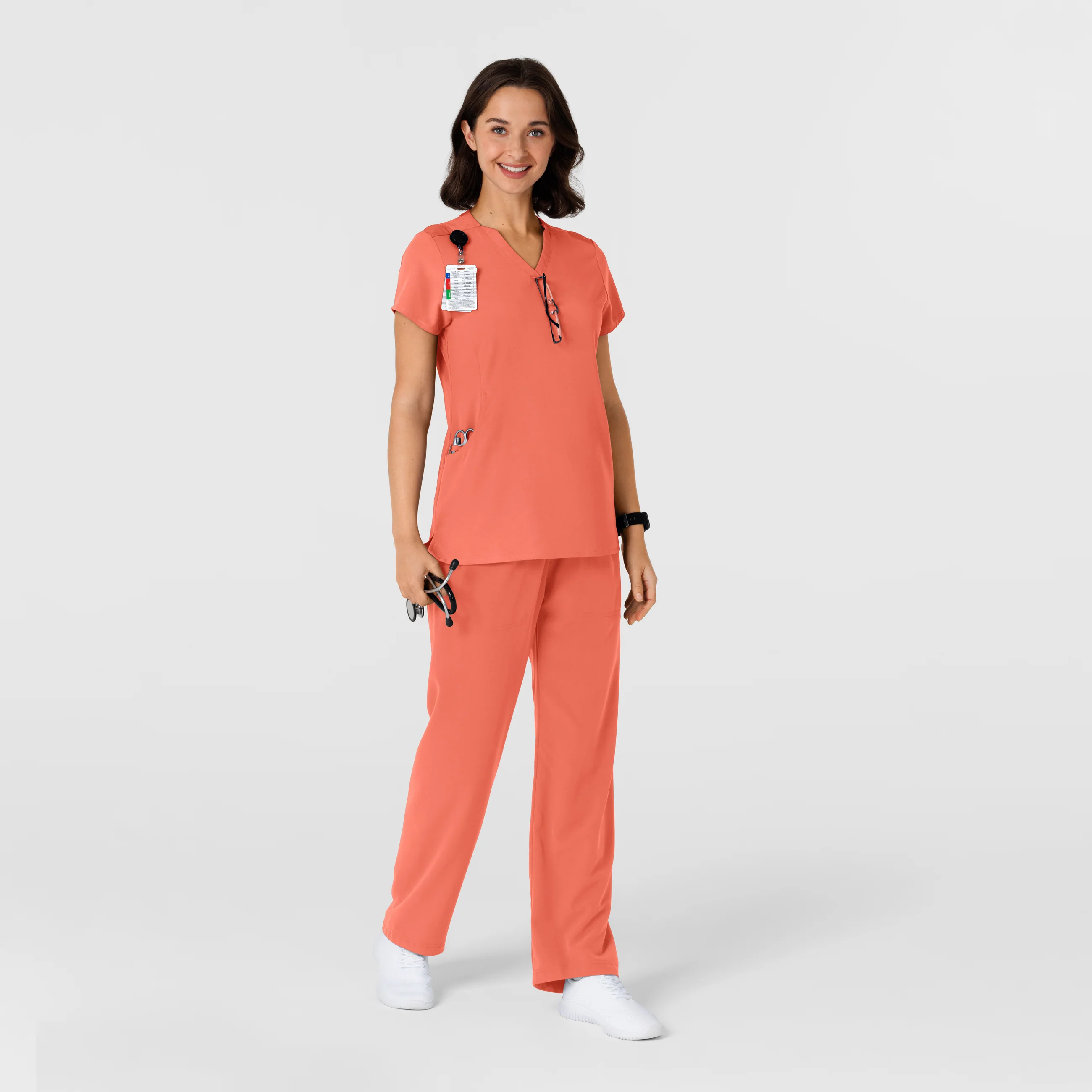 Nova Women's Flex-n-Reach Shoulder Panel V-Neck Scrub Top - Sugar Coral - Image 10