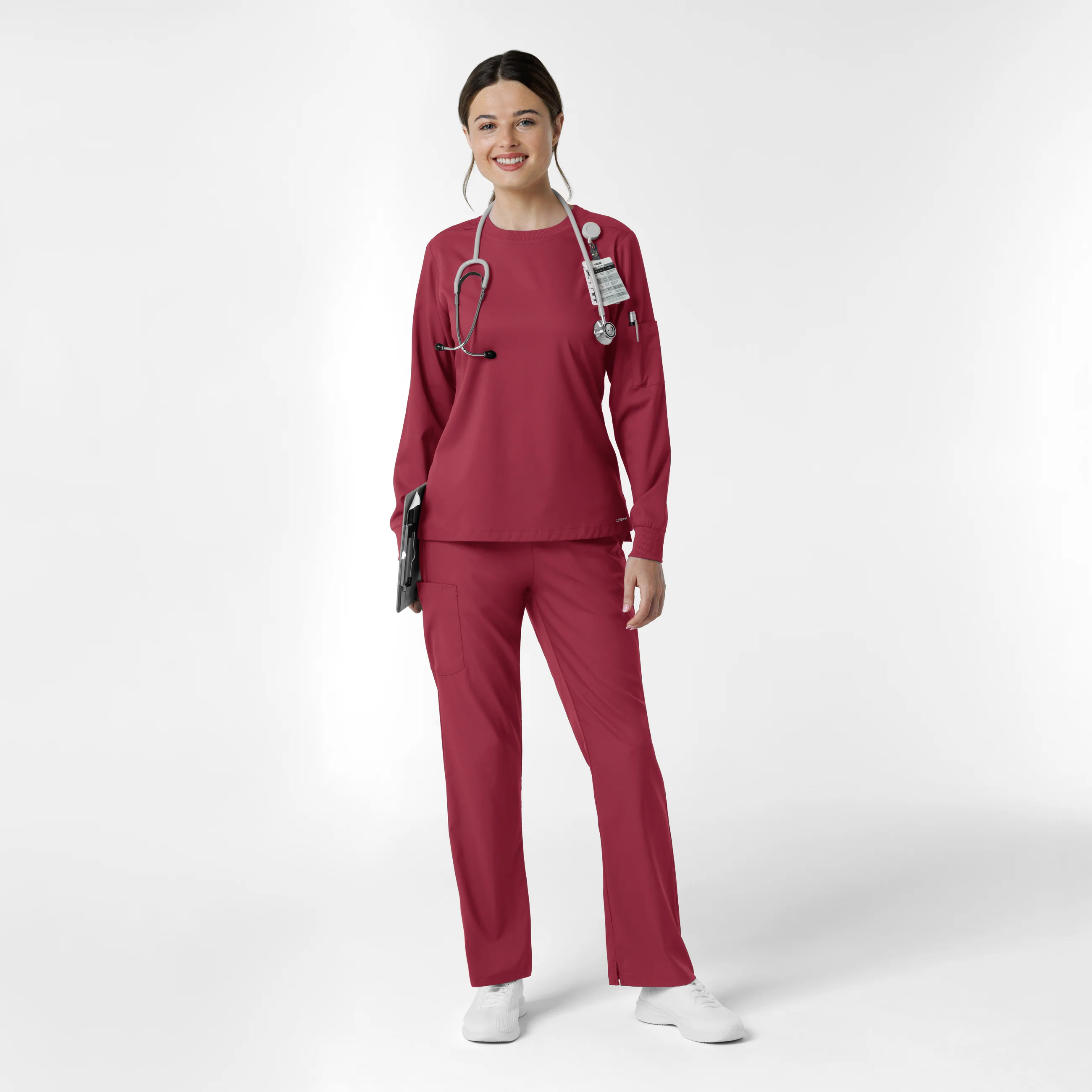 Boundless Women's Classic Long Sleeve Scrub Top - Ruby - Image 3