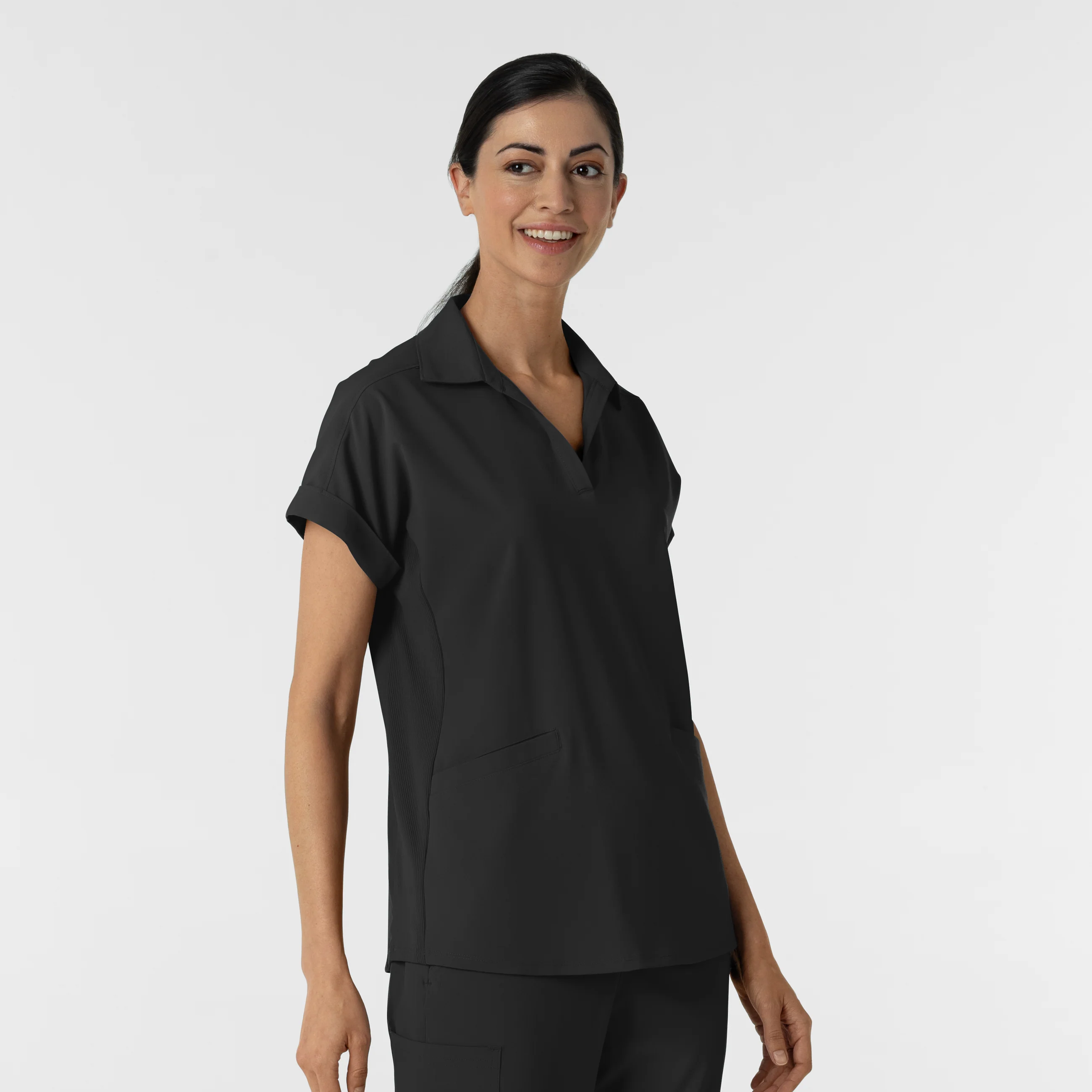 RENEW Women’s Flex-n-Reach Collar Scrub Top - Black - Image 4