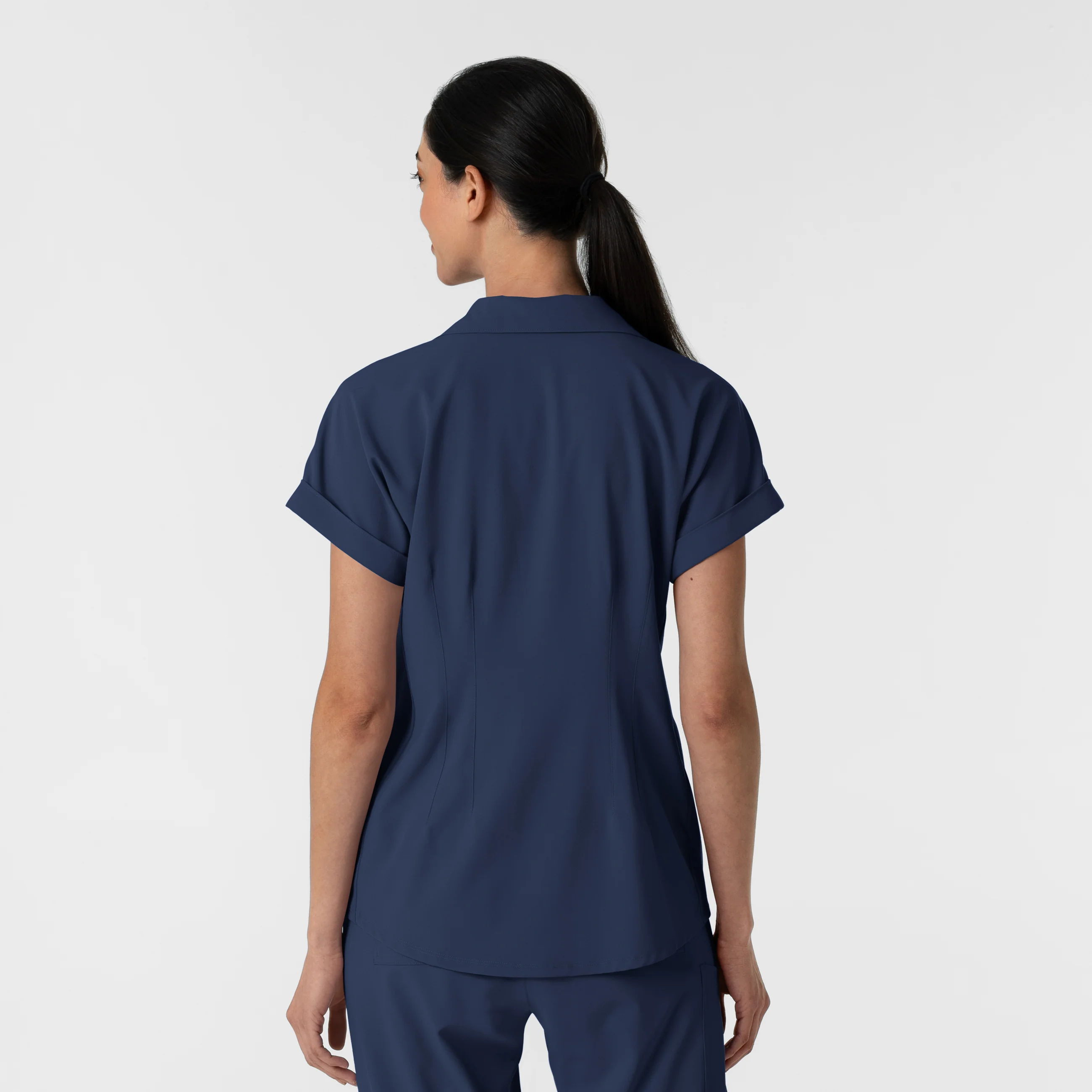 RENEW Women’s Flex-n-Reach Collar Scrub Top - Navy - Image 2