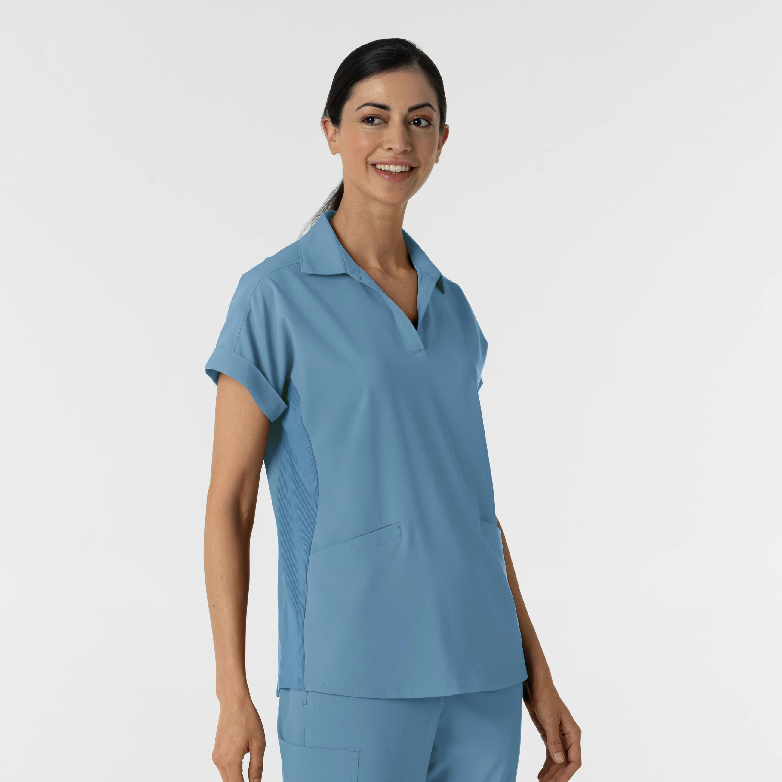 RENEW Women’s Flex-n-Reach Collar Scrub Top - Pacific Blue - Image 4