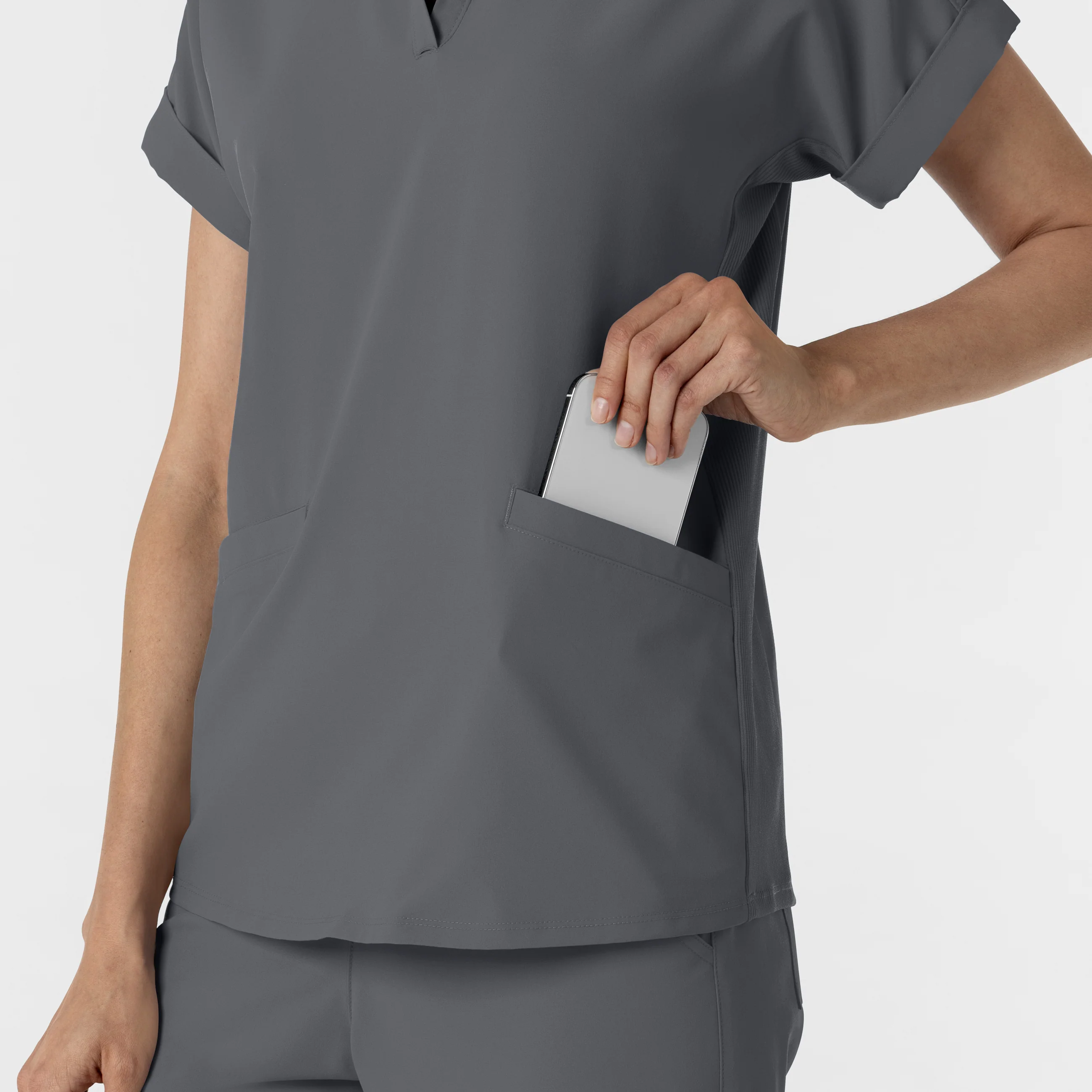 RENEW Women’s Flex-n-Reach Collar Scrub Top - Pewter - Image 8