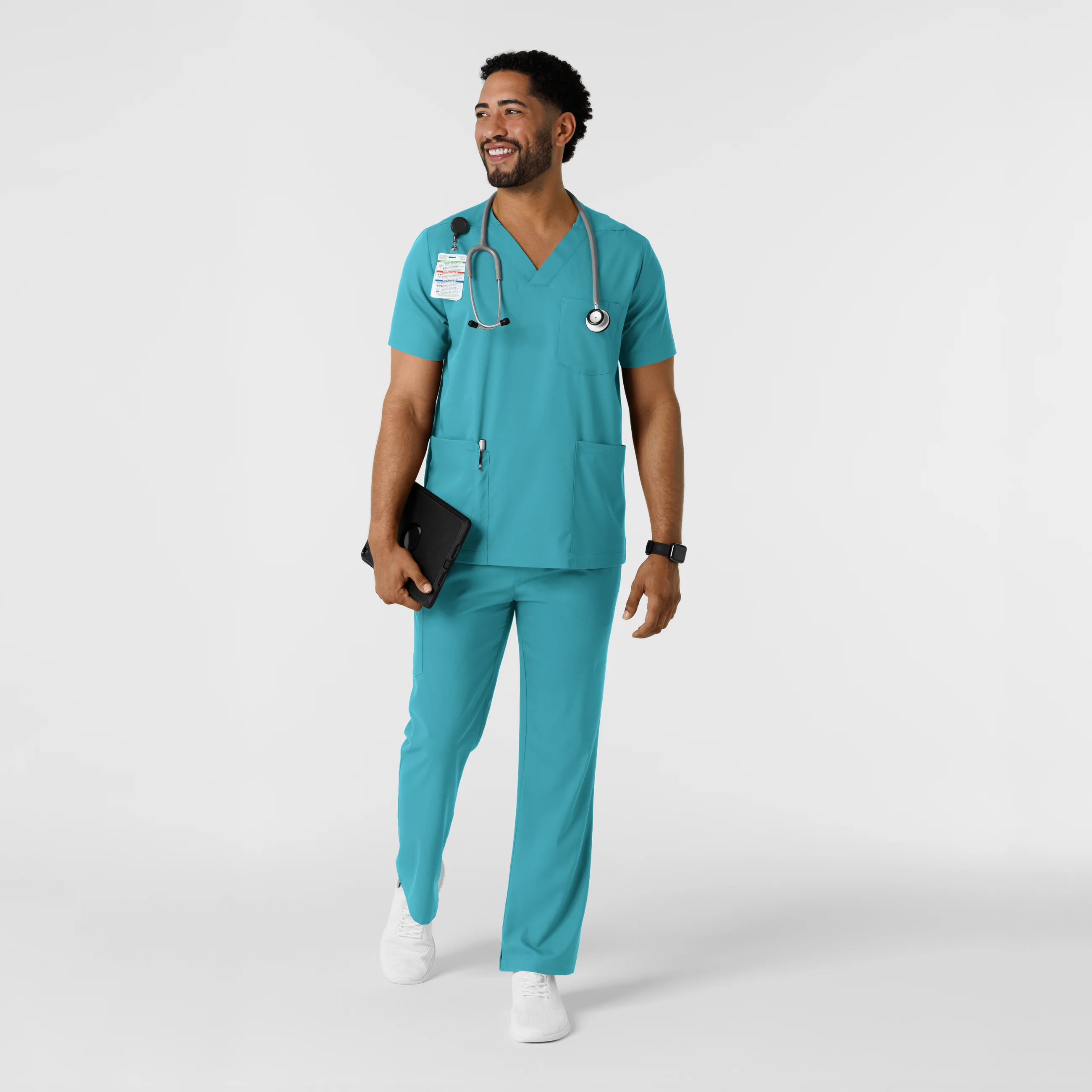Boundless Men's Multi Pocket V-Neck Scrub Top - Teal - Image 3