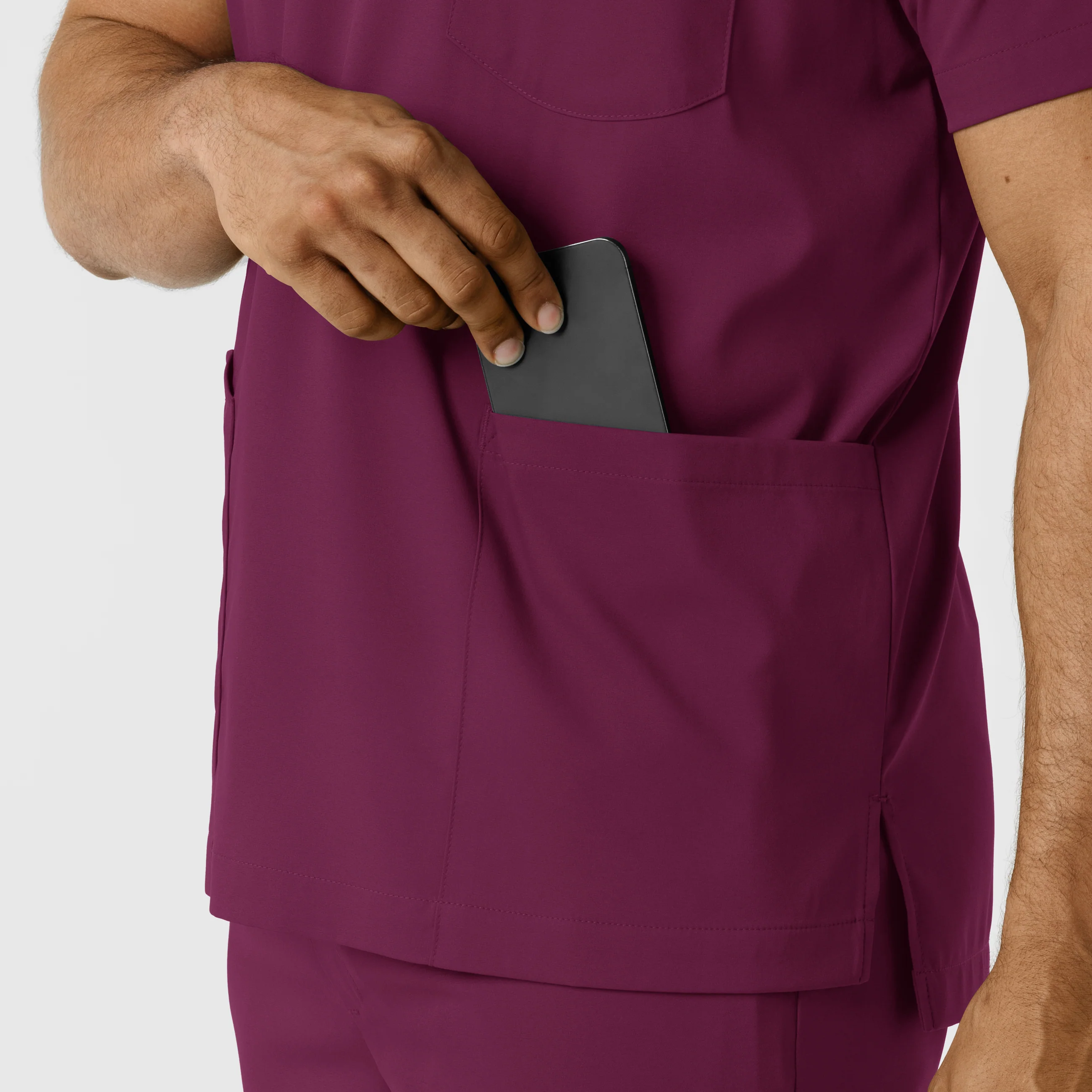 Boundless Men's Multi Pocket V-Neck Scrub Top - Wine - Image 8