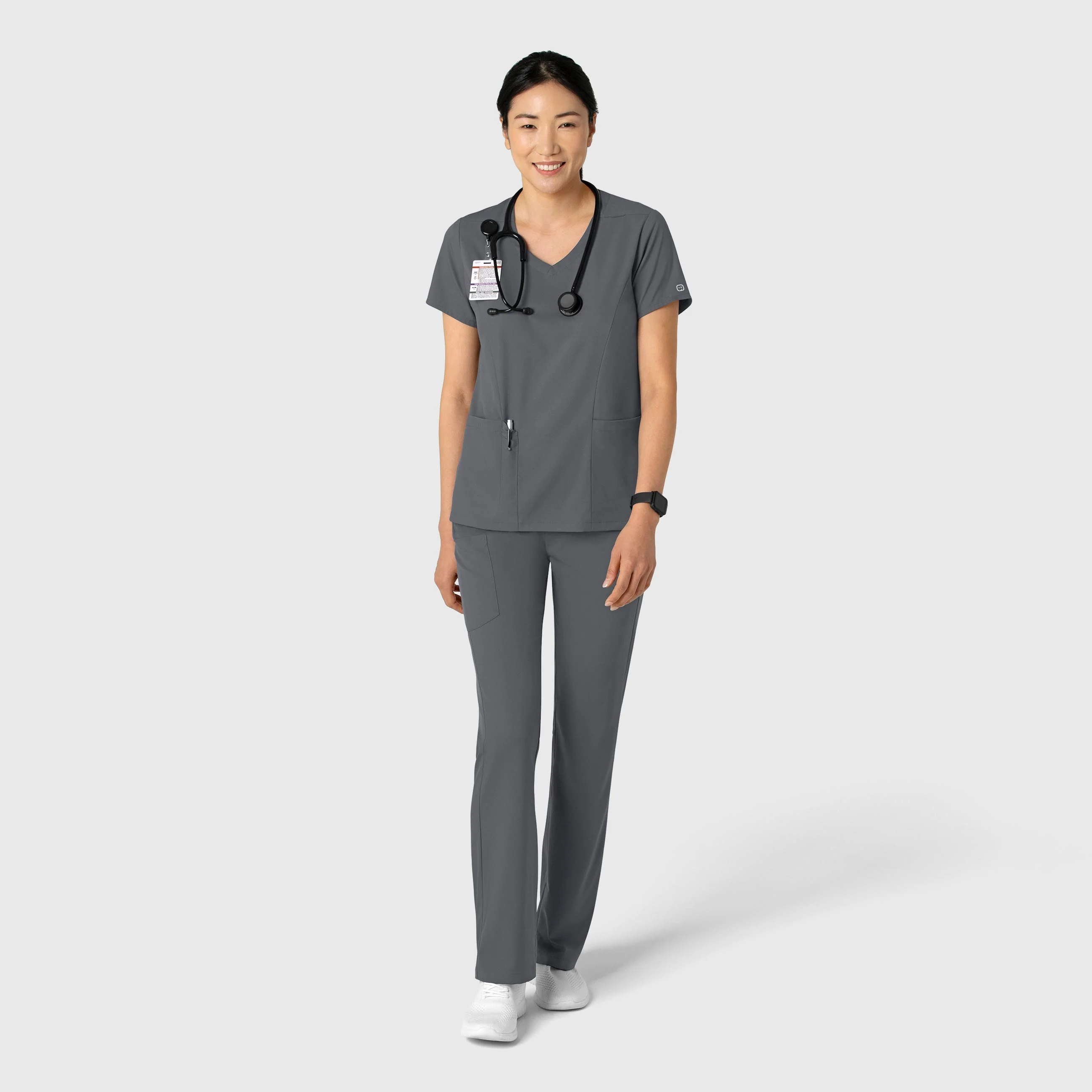 Boundless Women's 2-Pocket V-Neck Scrub Top - Pewter - Image 3