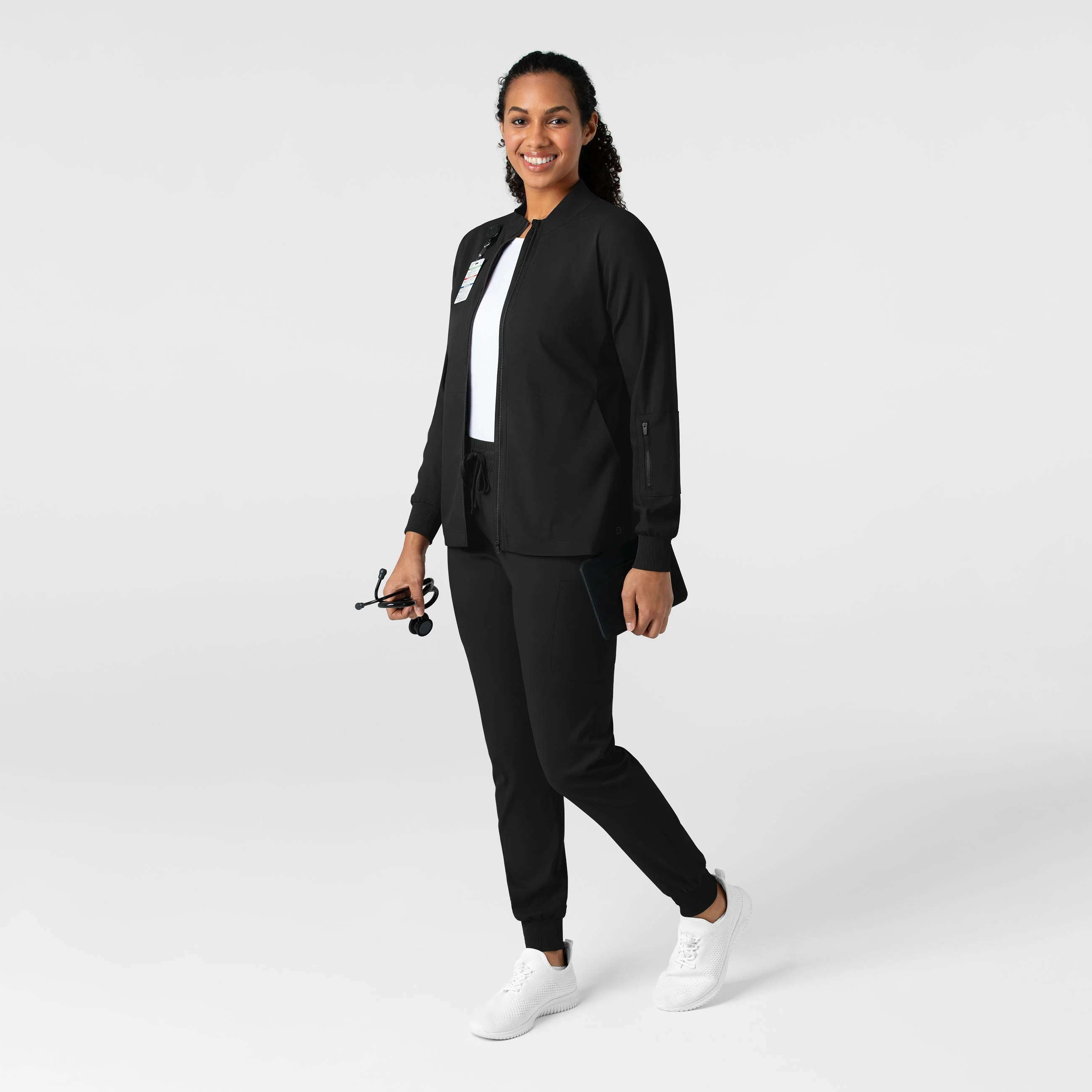 Boundless Women's Warm Up Scrub Jacket - Black - Image 3