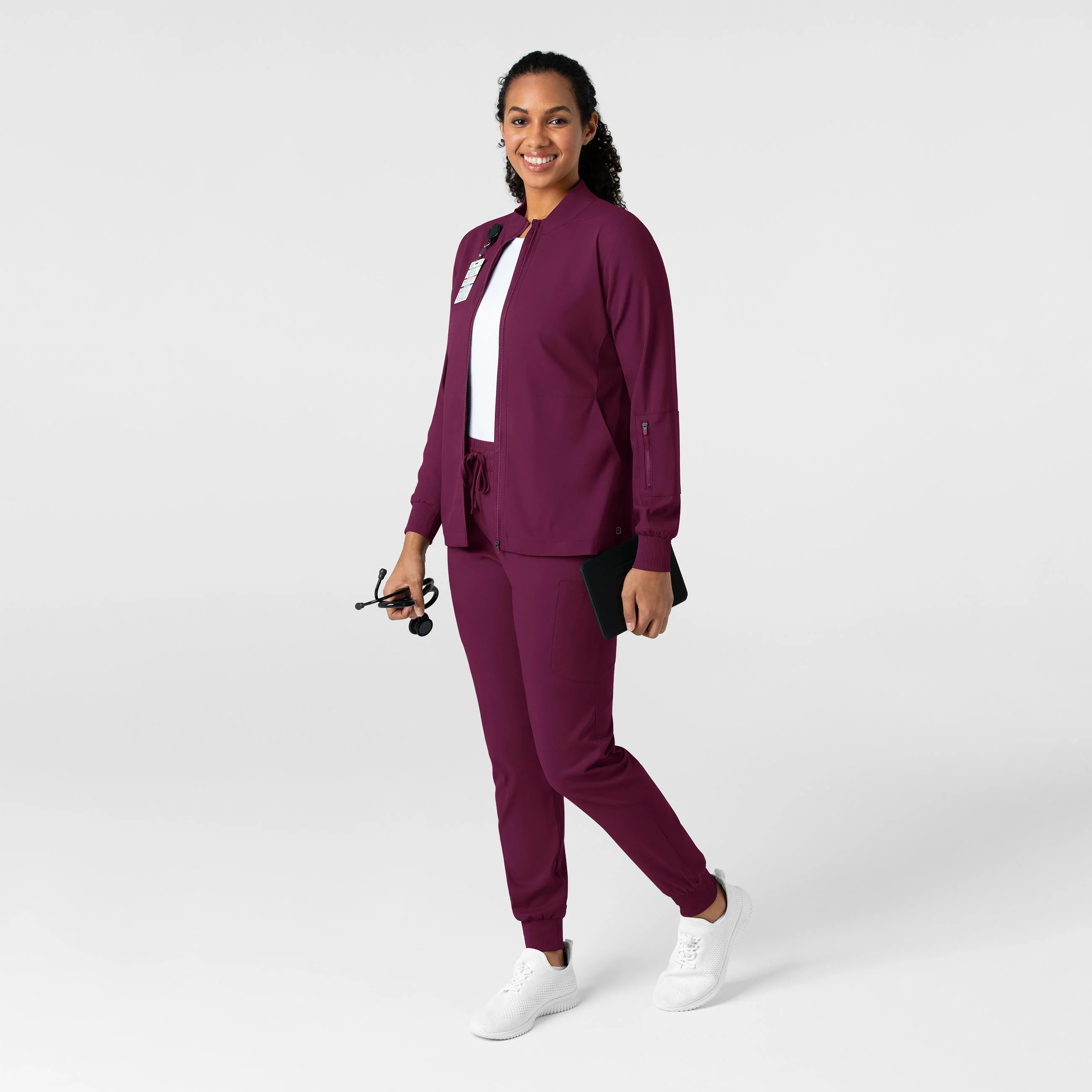 Boundless Women's Warm Up Scrub Jacket - Wine - Image 3