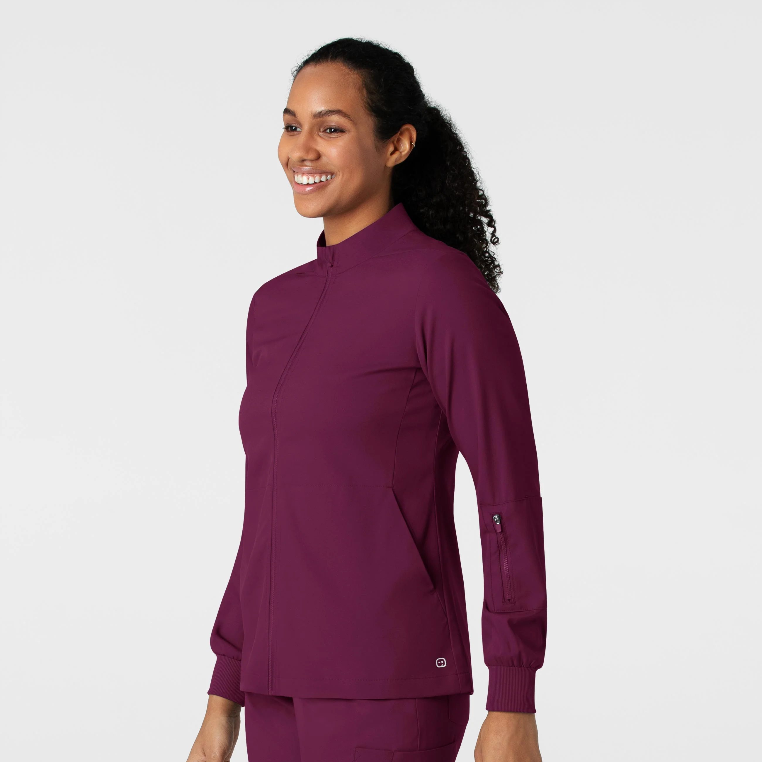 Boundless Women's Warm Up Scrub Jacket - Wine - Image 4
