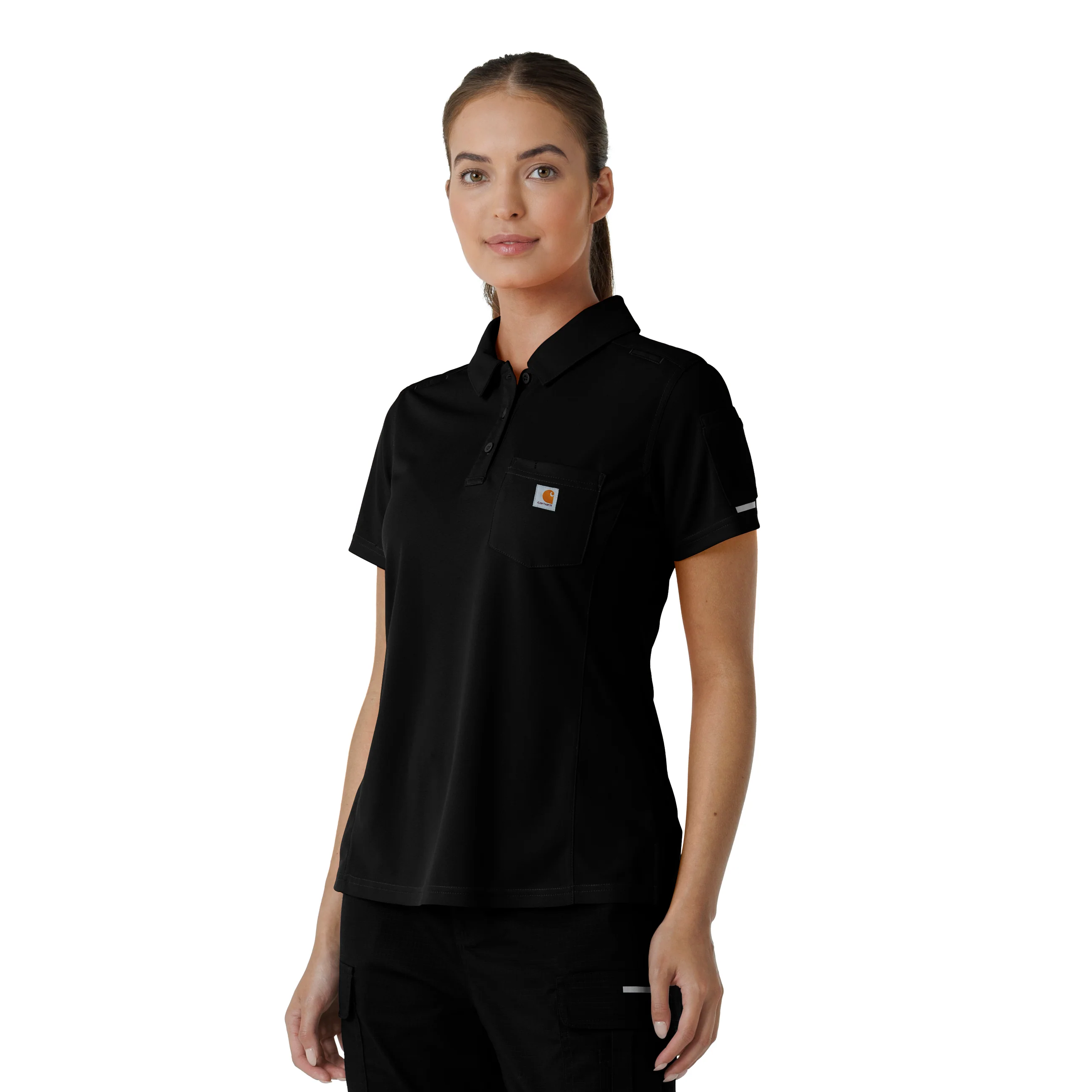 Carhartt Rugged Flex RSCU Women's Lightweight Short Sleeve Polo Scrub Top - Black - Image 4