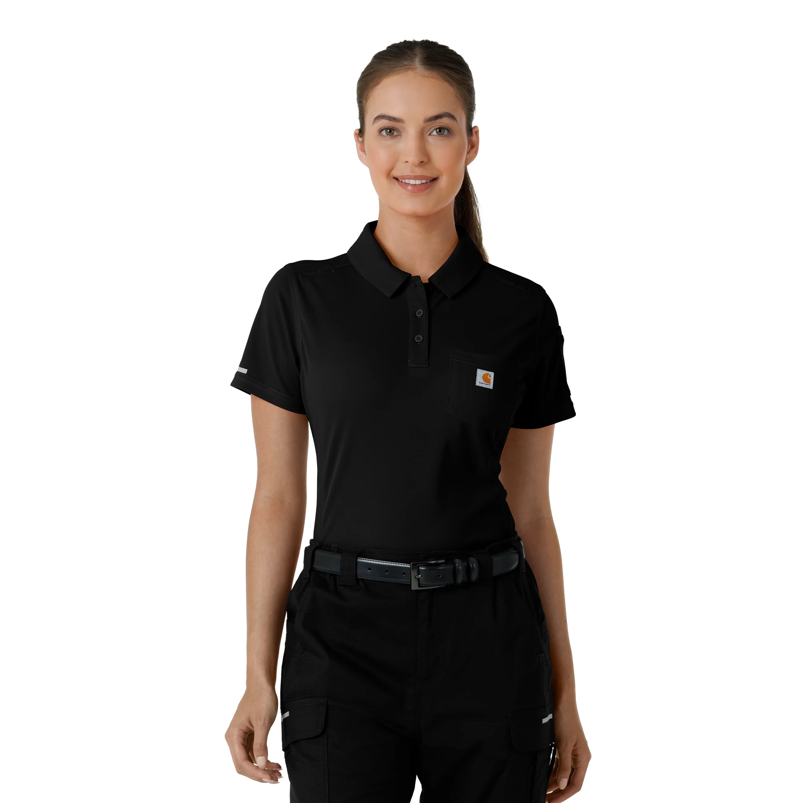Carhartt Rugged Flex RSCU Women's Lightweight Short Sleeve Polo Scrub Top - Black - Image 5