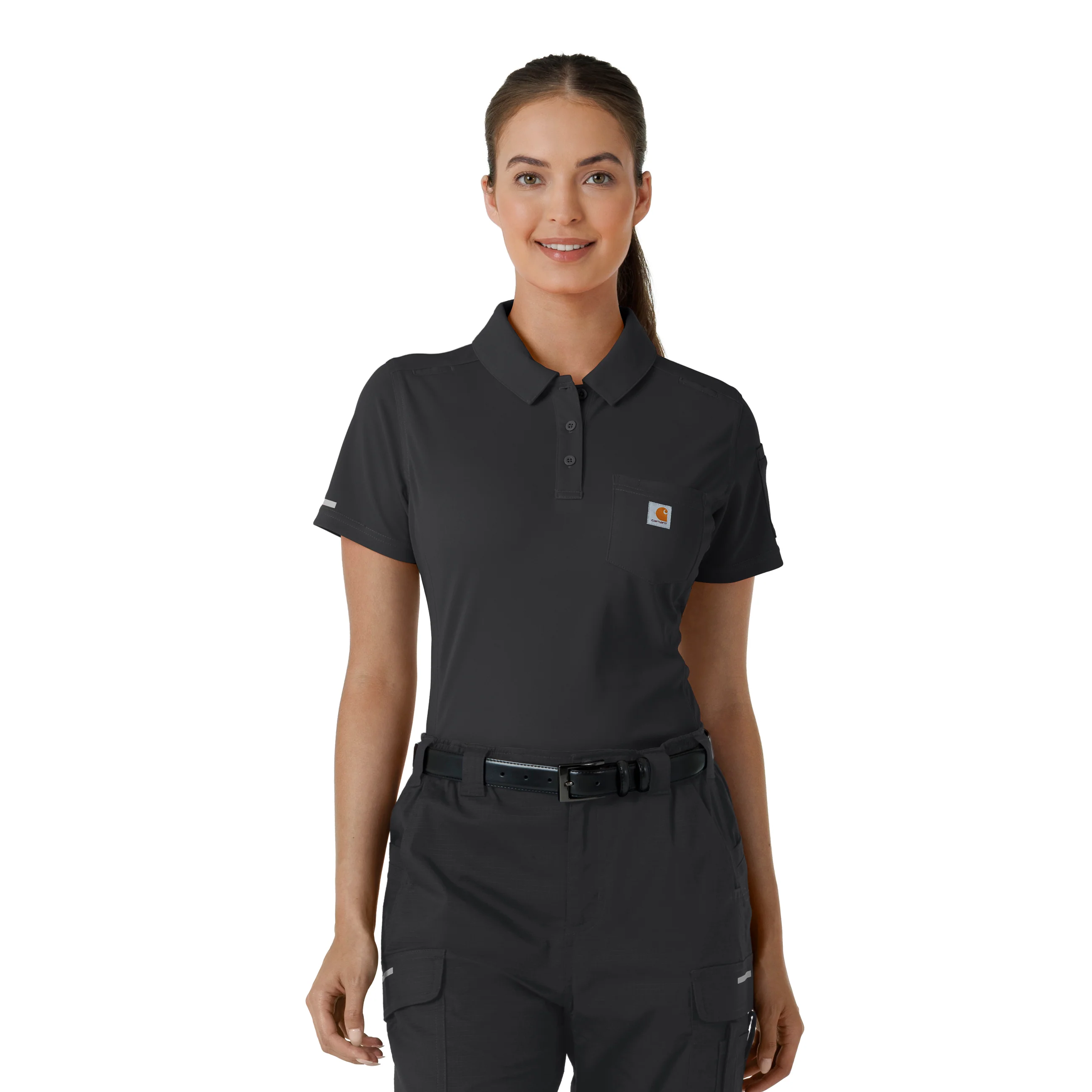 Carhartt Rugged Flex RSCU Women's Lightweight Short Sleeve Polo Scrub Top - Pewter - Image 5