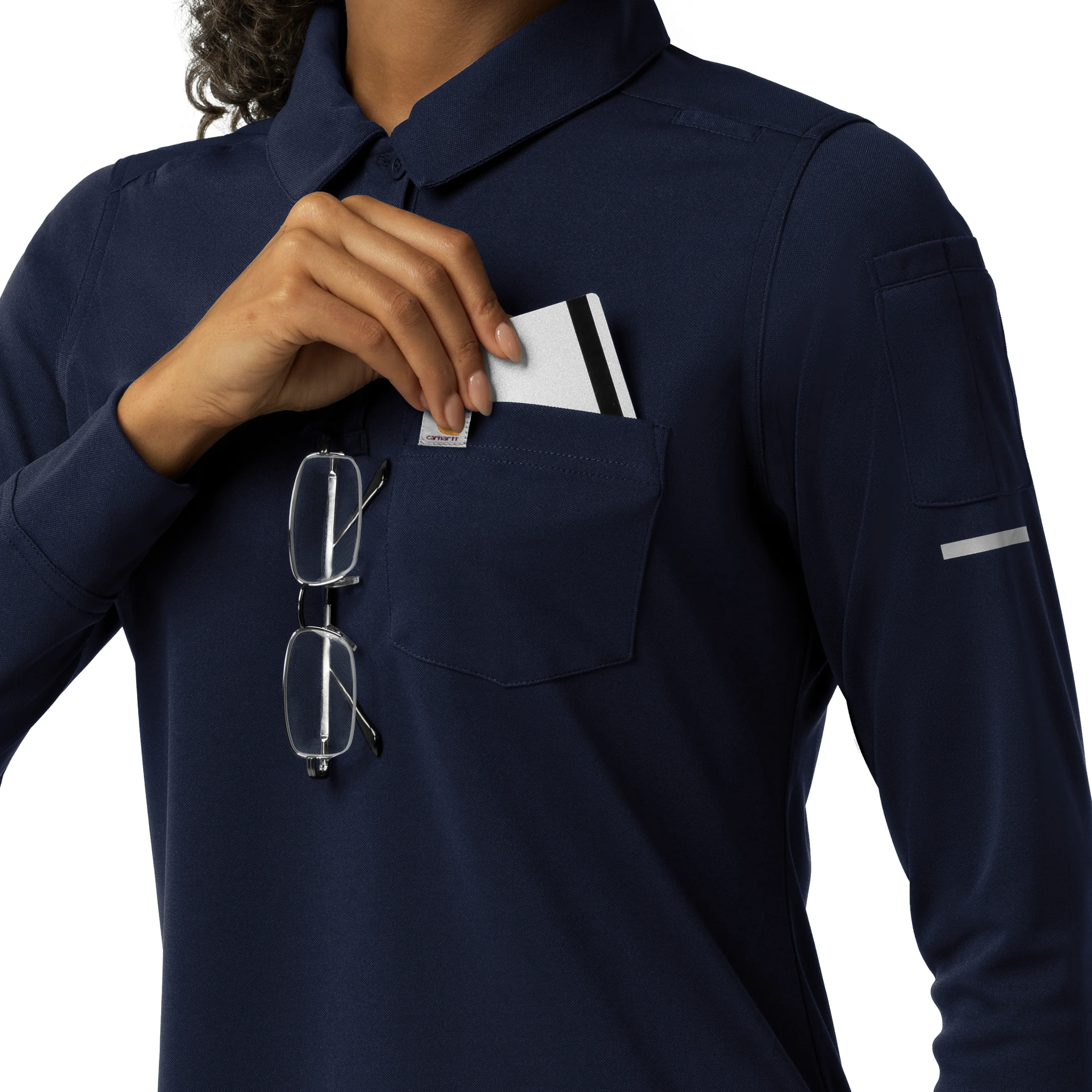 Carhartt Rugged Flex RSCU Women's Heavyweight Long Sleeve Polo Scrub Top - Dark Navy - Image 3