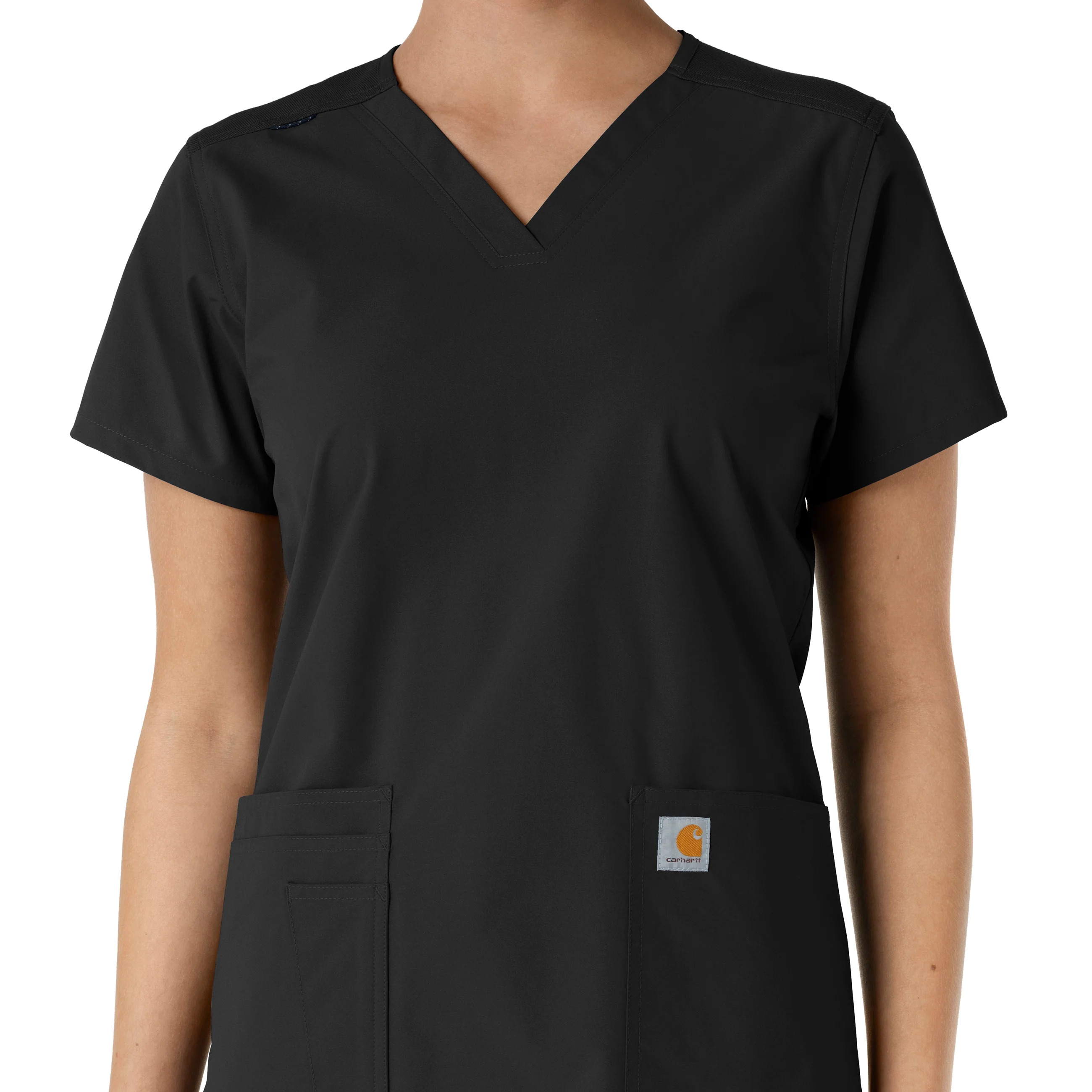 Carhartt Force Essentials Women's V-Neck Knit Panel Scrub Top - Black - Image 5
