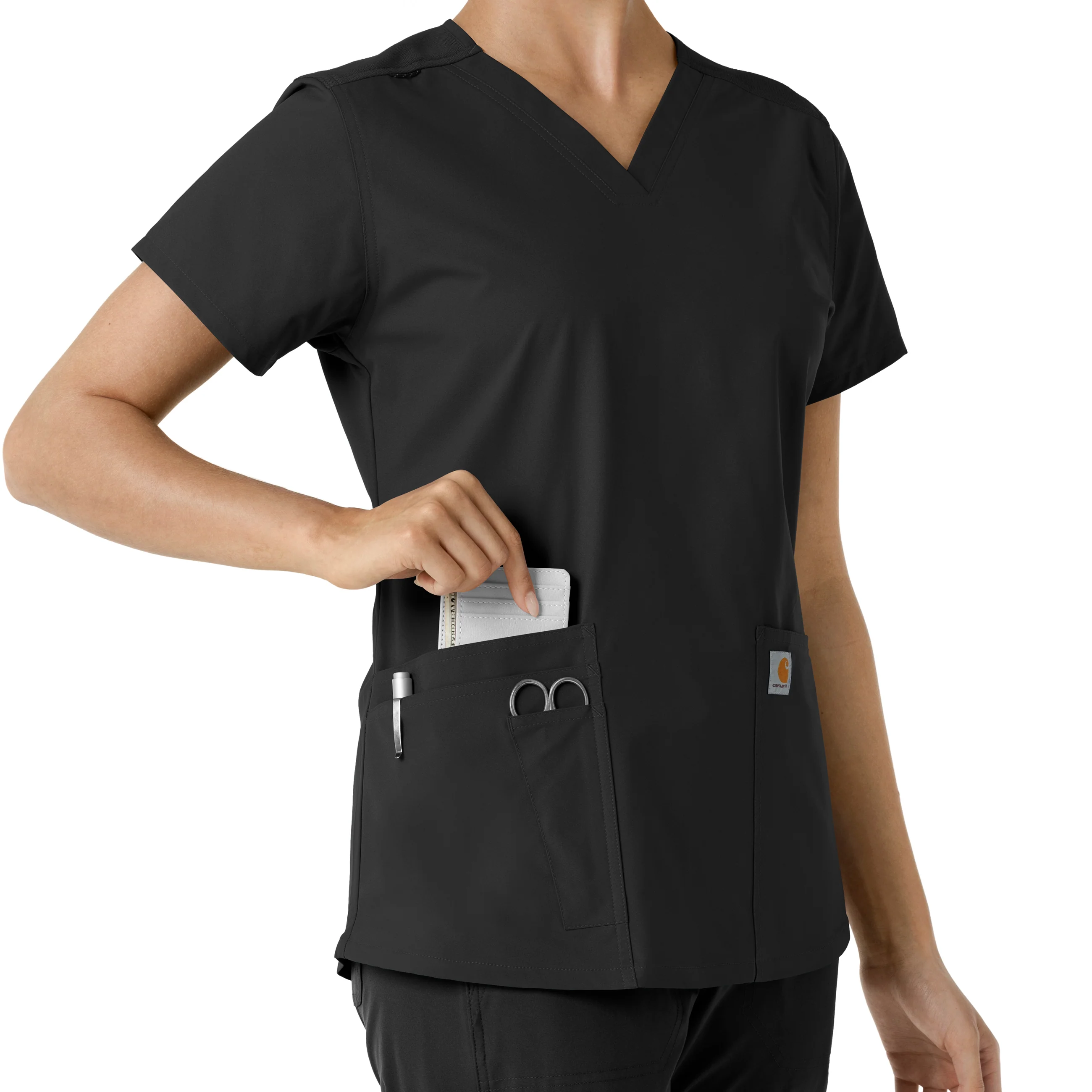 Carhartt Force Essentials Women's V-Neck Knit Panel Scrub Top - Black - Image 7
