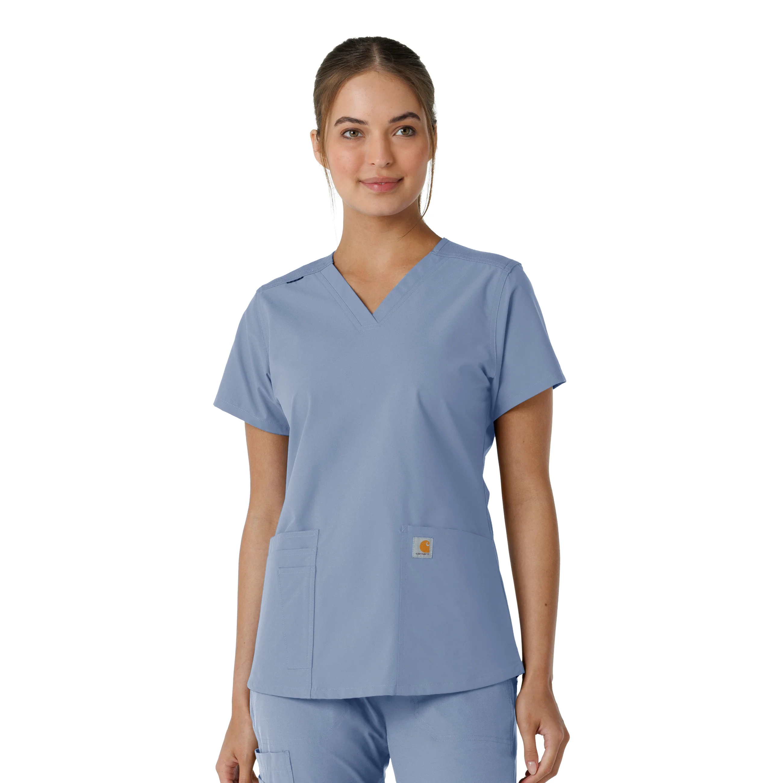Carhartt Force Essentials Women's V-Neck Knit Panel Scrub Top - Ceil Blue