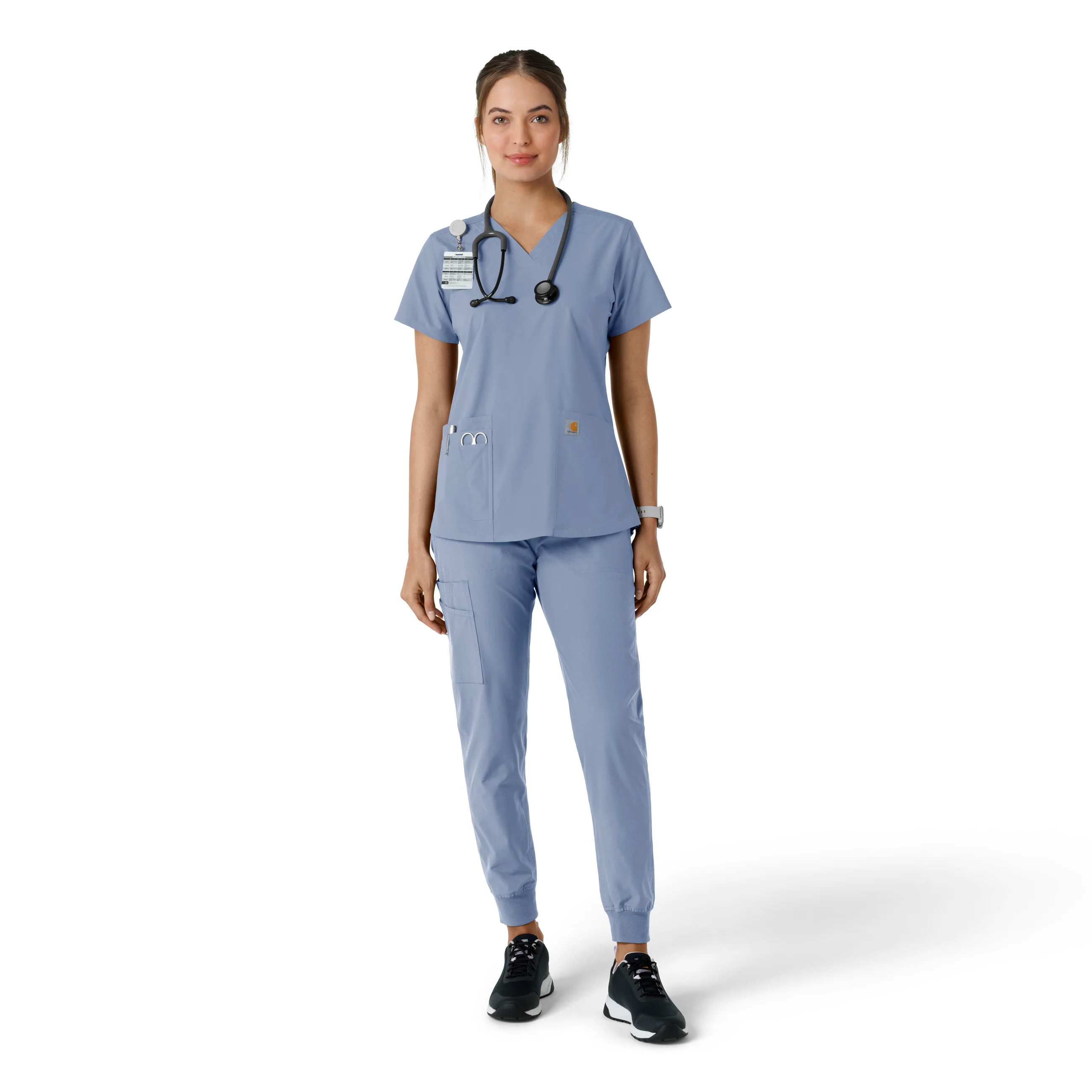 Carhartt Force Essentials Women's V-Neck Knit Panel Scrub Top - Ceil Blue - Image 3