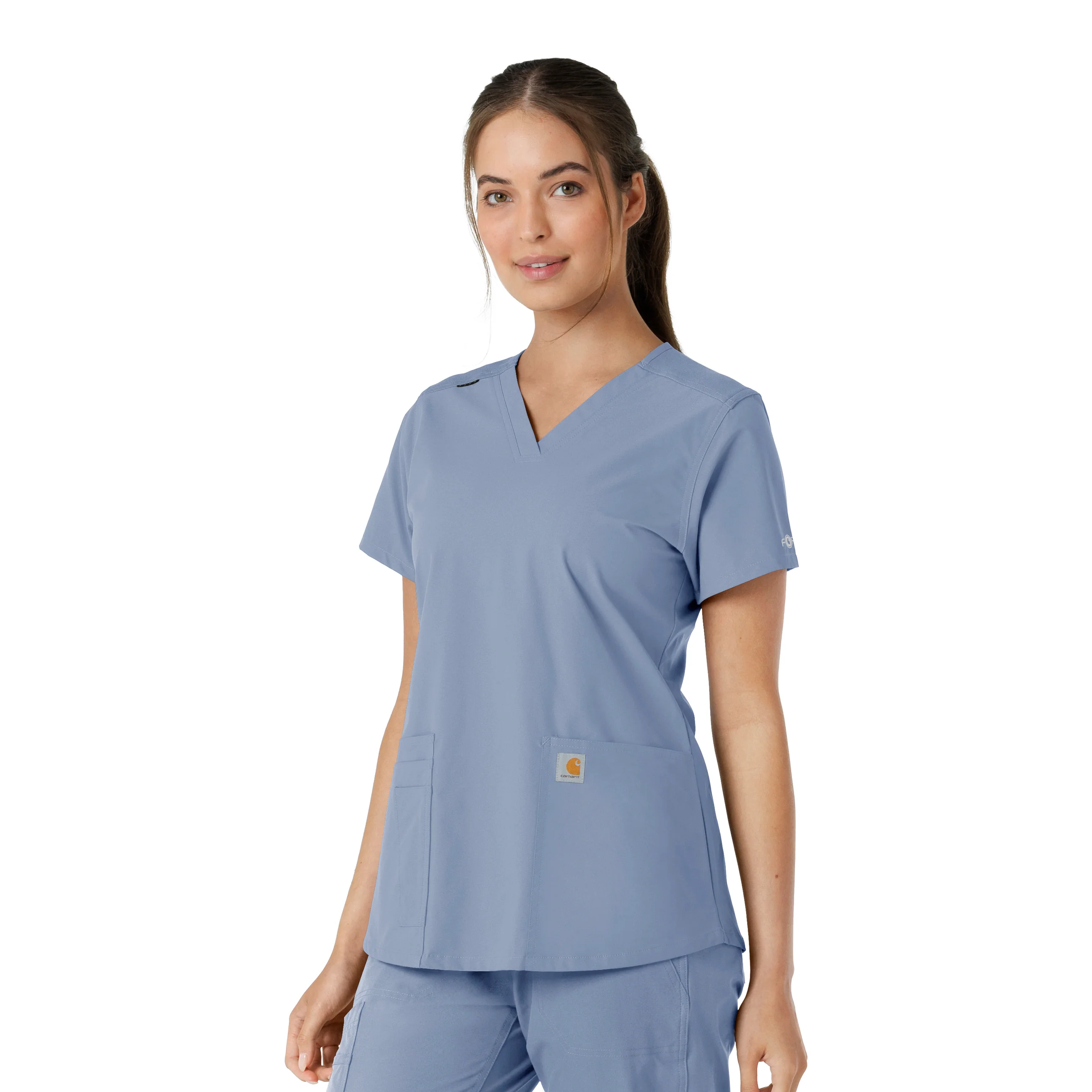 Carhartt Force Essentials Women's V-Neck Knit Panel Scrub Top - Ceil Blue - Image 4