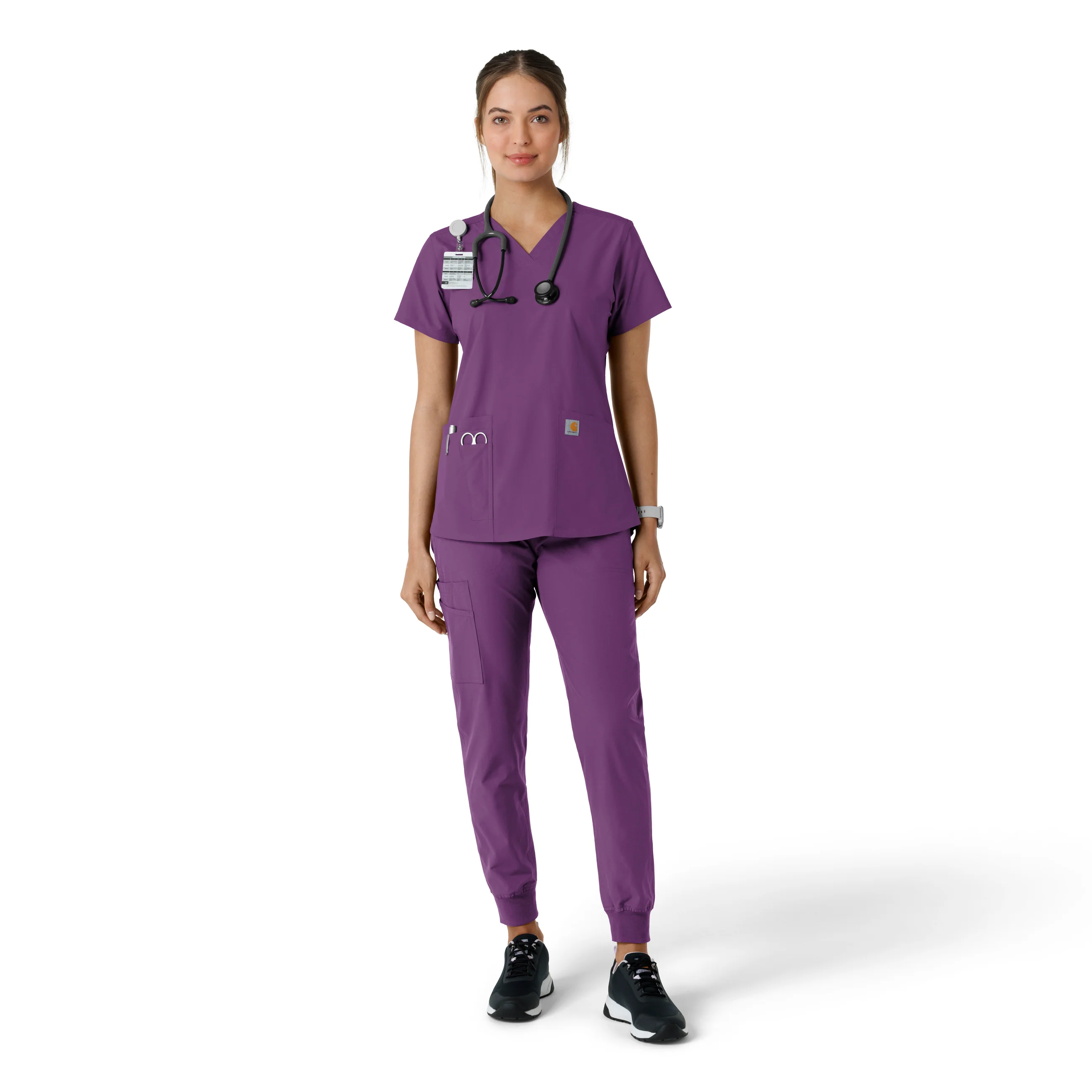 Carhartt Force Essentials Women's V-Neck Knit Panel Scrub Top - Eggplant - Image 3