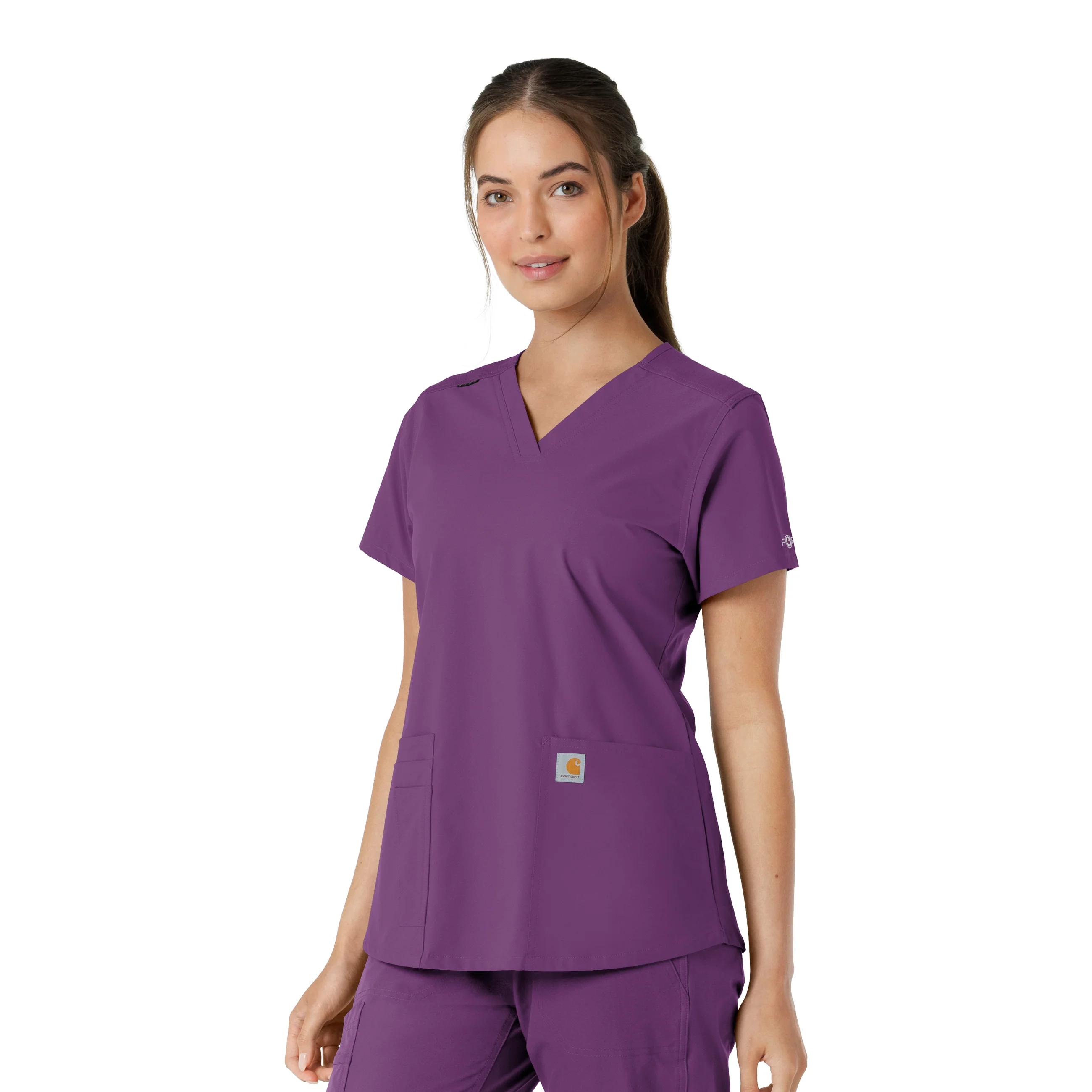 Carhartt Force Essentials Women's V-Neck Knit Panel Scrub Top - Eggplant - Image 4