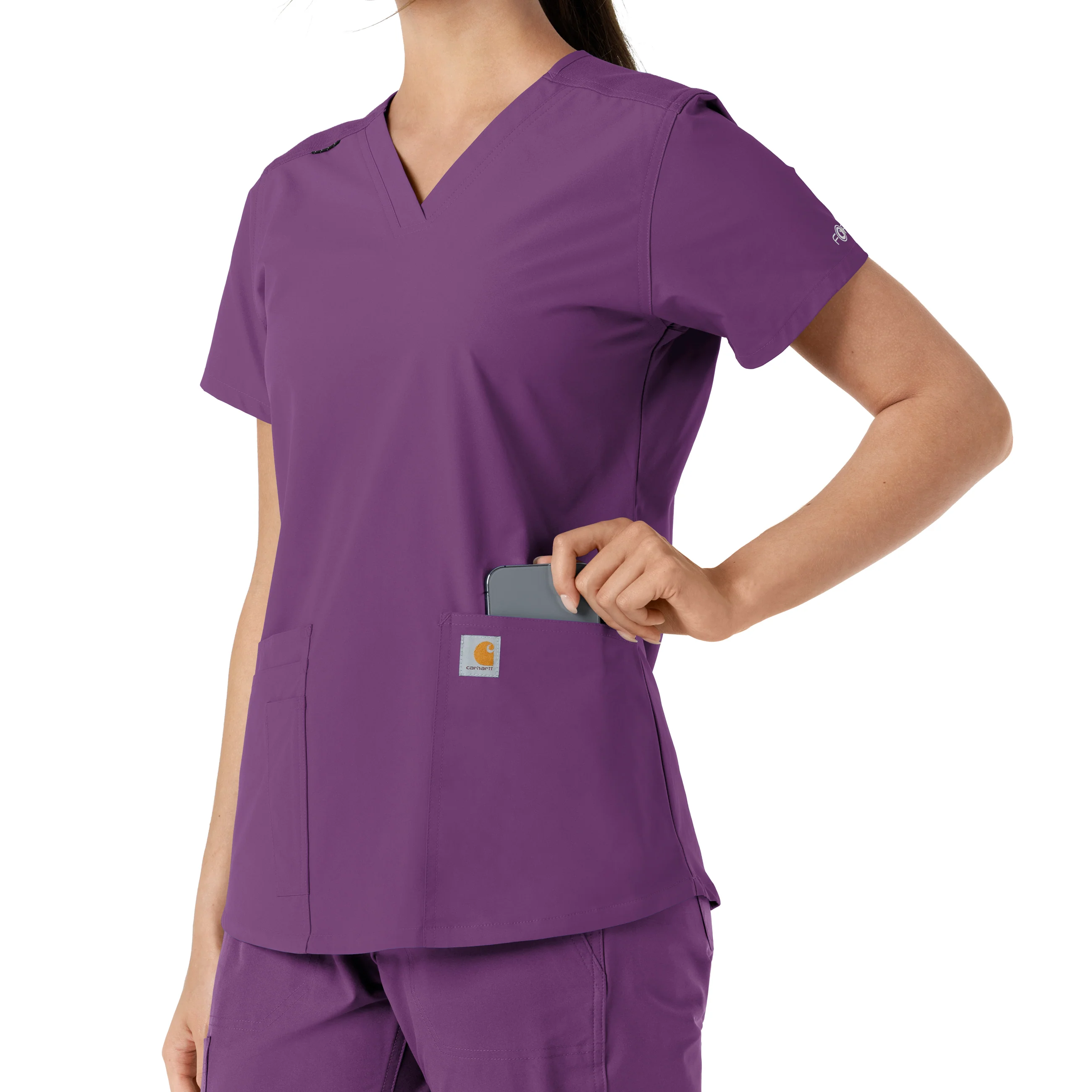 Carhartt Force Essentials Women's V-Neck Knit Panel Scrub Top - Eggplant - Image 9