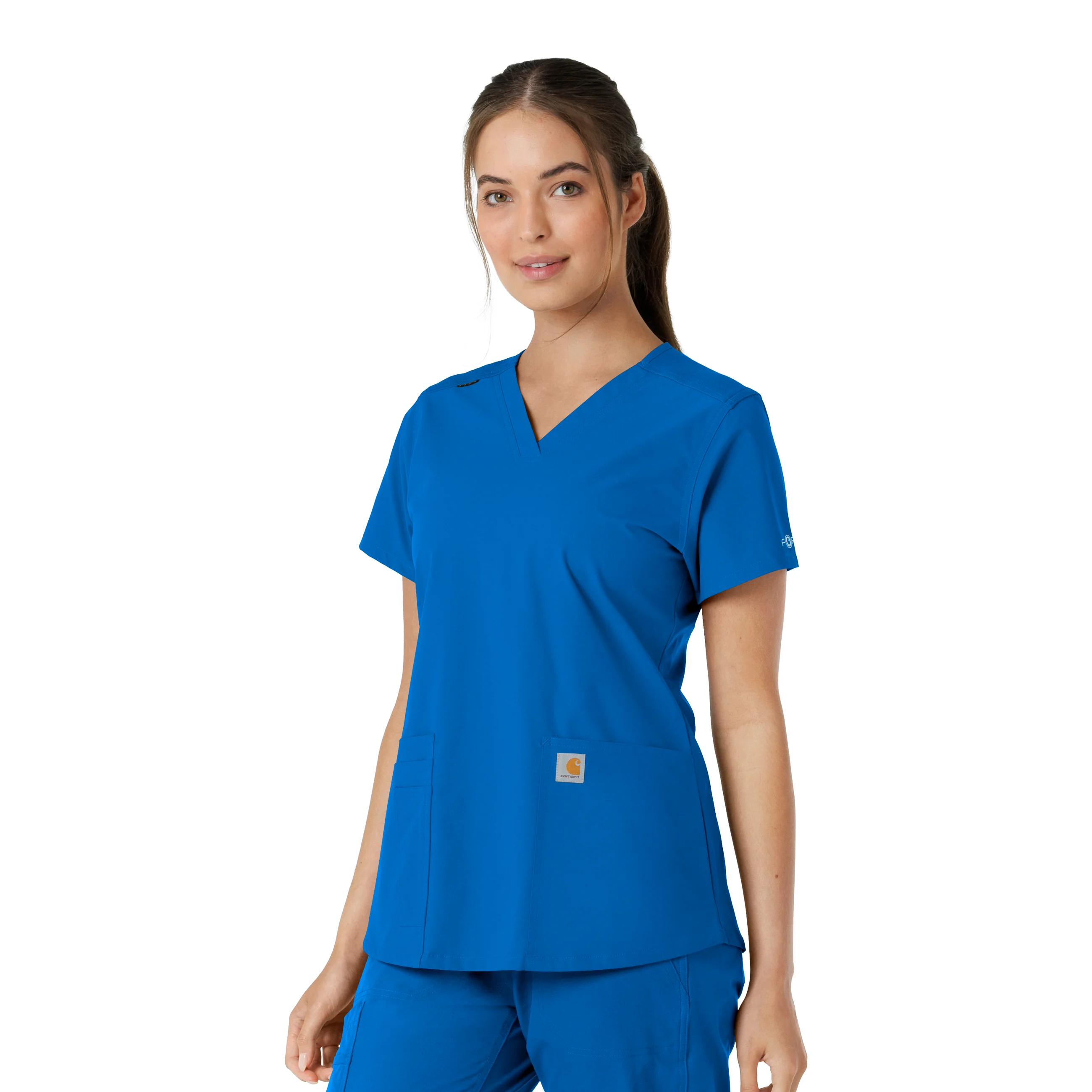 Carhartt Force Essentials Women's V-Neck Knit Panel Scrub Top - Royal - Image 4