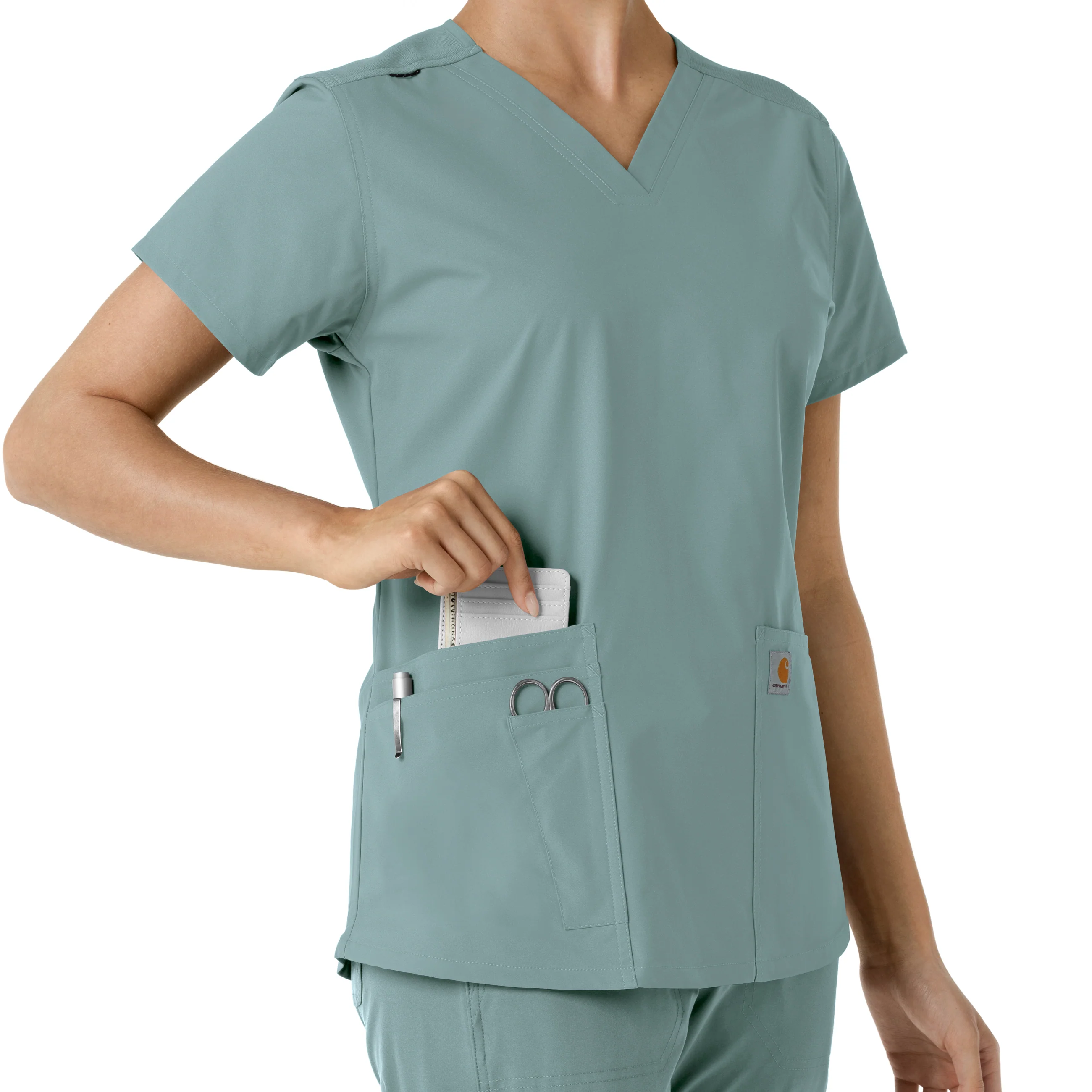 Carhartt Force Essentials Women's V-Neck Knit Panel Scrub Top - Summer Blue - Image 7