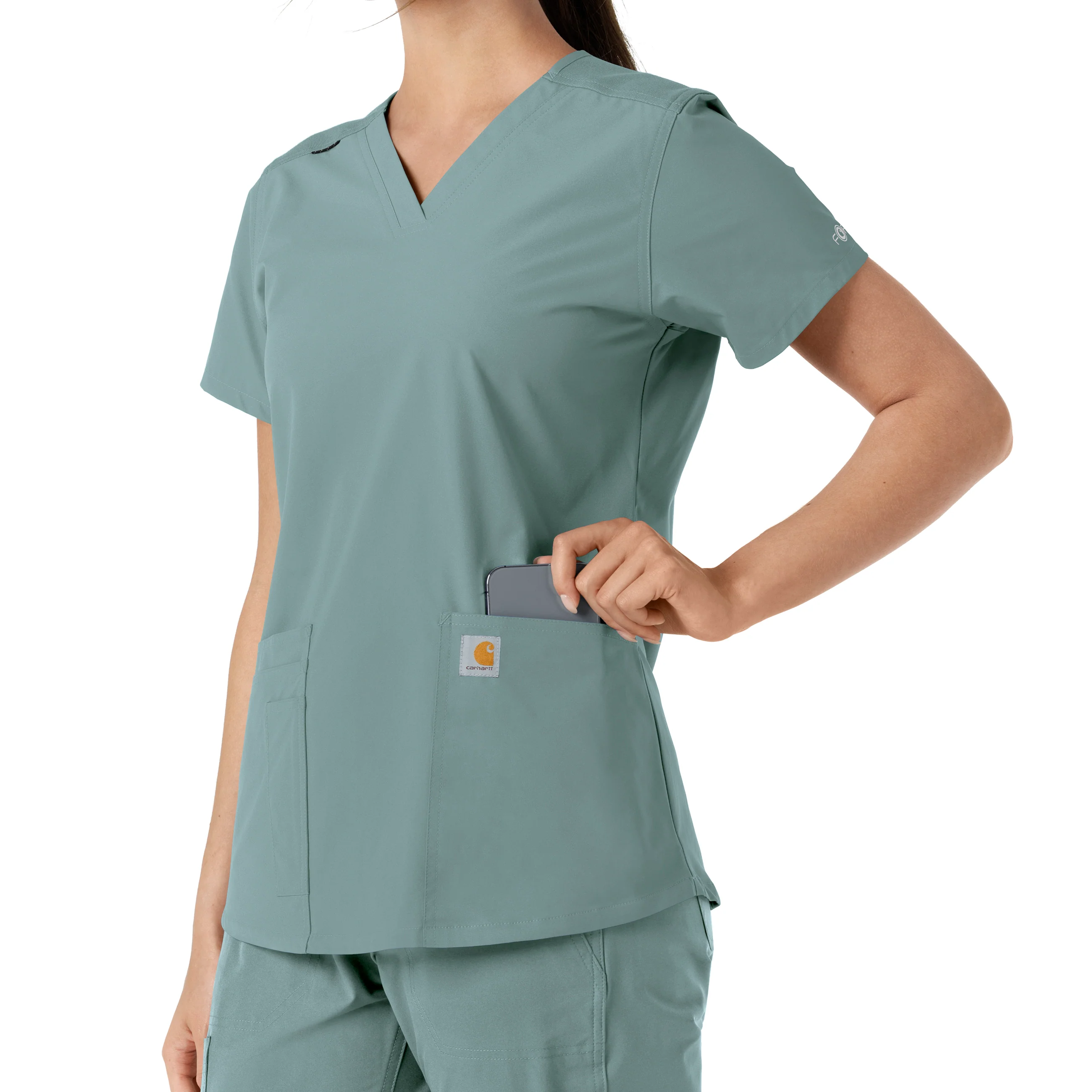Carhartt Force Essentials Women's V-Neck Knit Panel Scrub Top - Summer Blue - Image 9