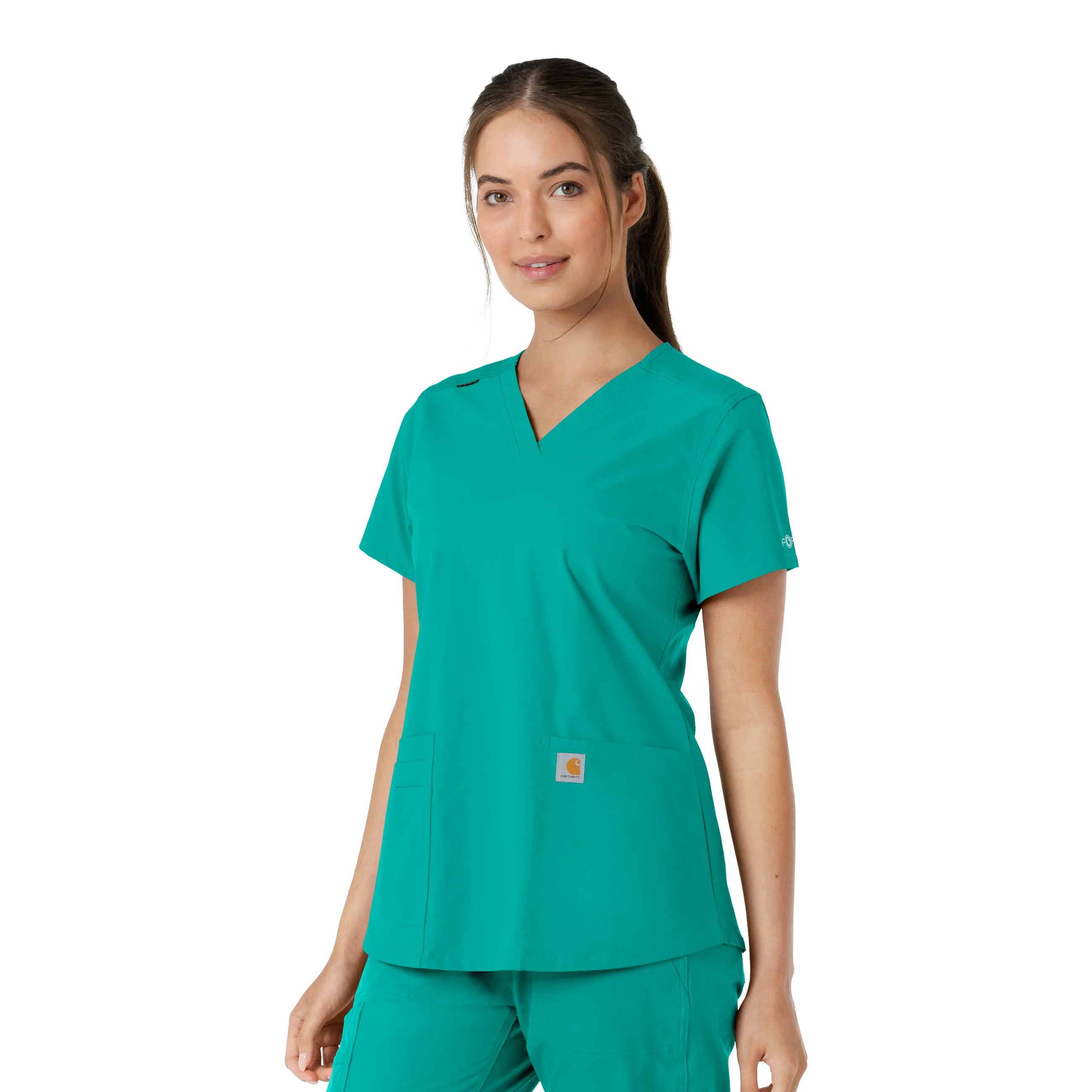 Carhartt Force Essentials Women's V-Neck Knit Panel Scrub Top - Teal - Image 4