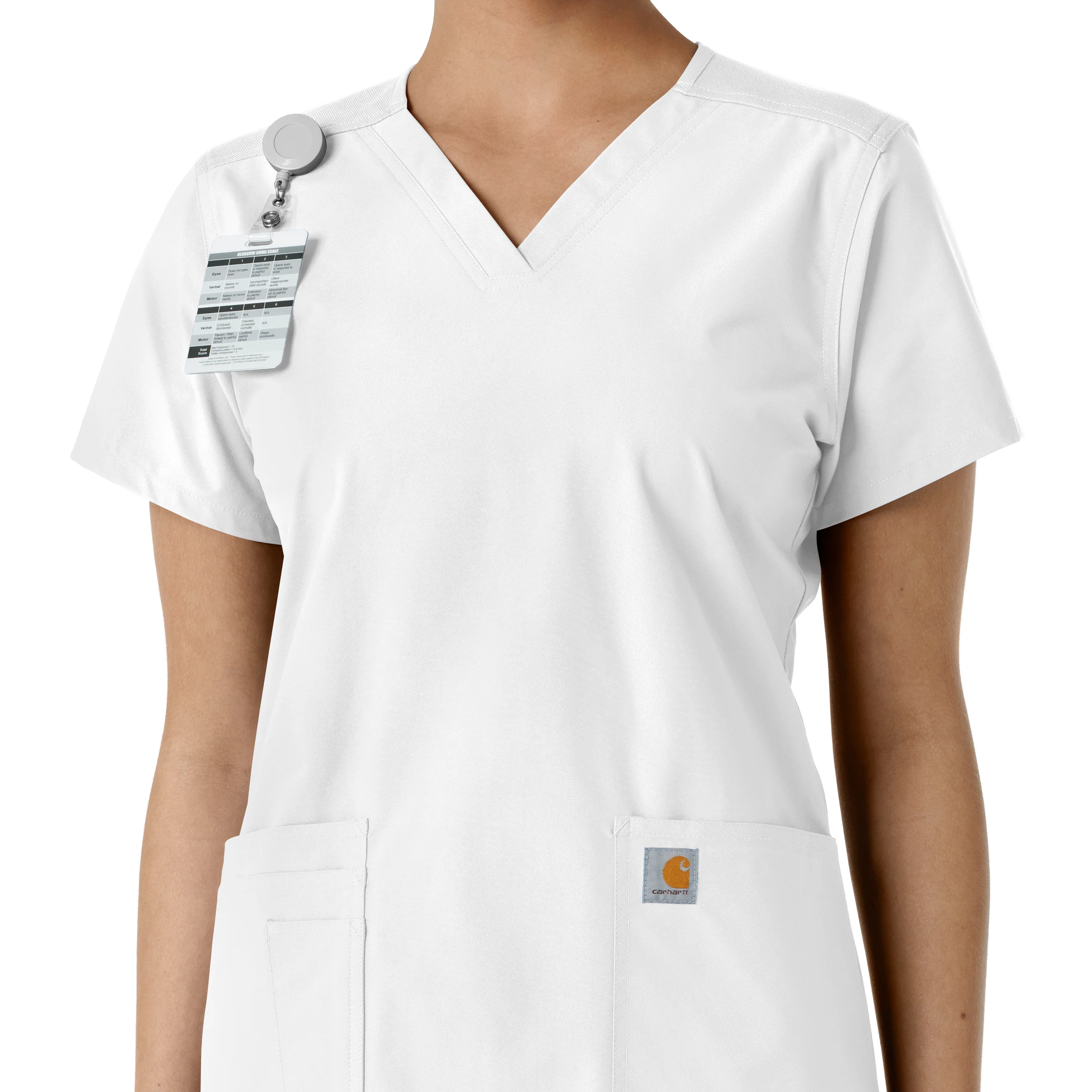 Carhartt Force Essentials Women's V-Neck Knit Panel Scrub Top - White - Image 6