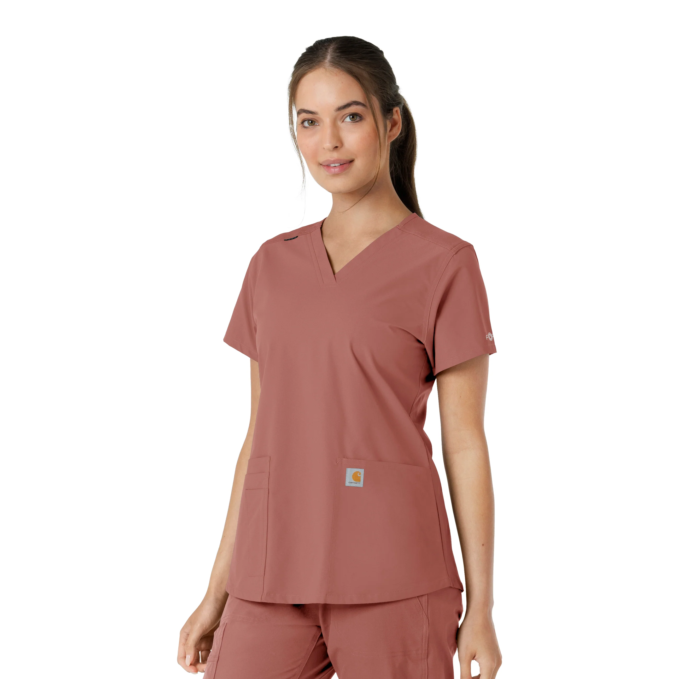 Carhartt Force Essentials Women's V-Neck Knit Panel Scrub Top - Wildrose - Image 4