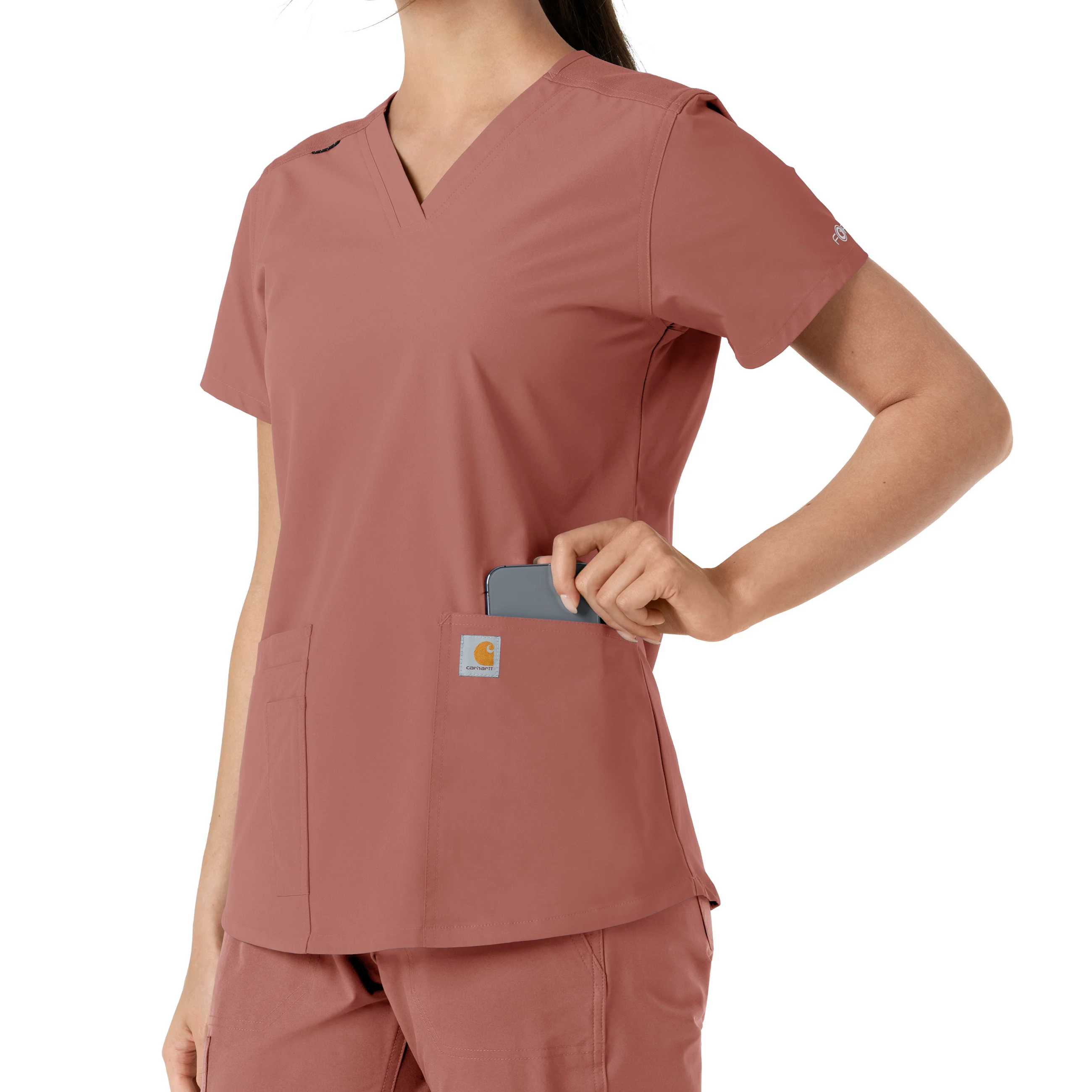 Carhartt Force Essentials Women's V-Neck Knit Panel Scrub Top - Wildrose - Image 9