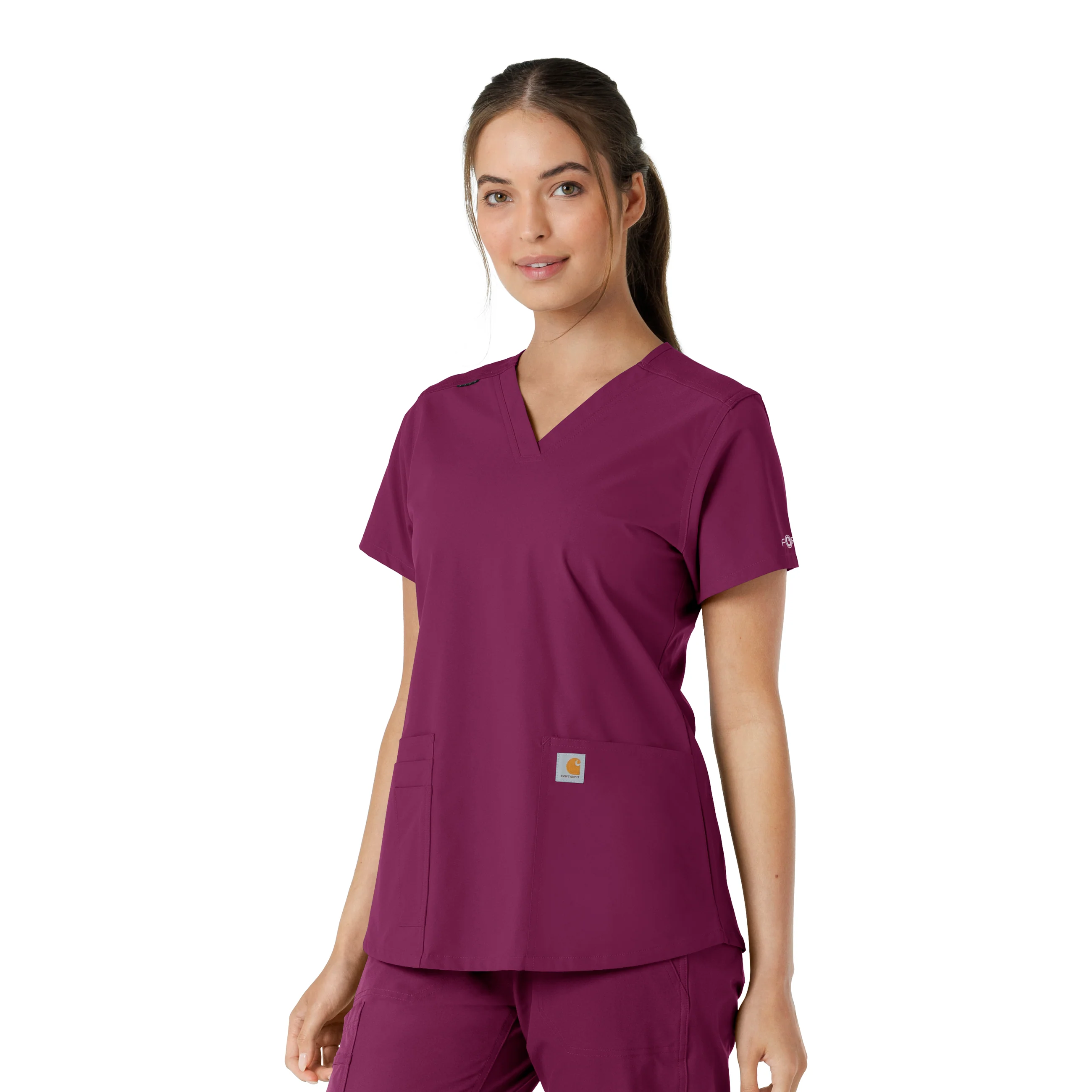 Carhartt Force Essentials Women's V-Neck Knit Panel Scrub Top - Wine - Image 4