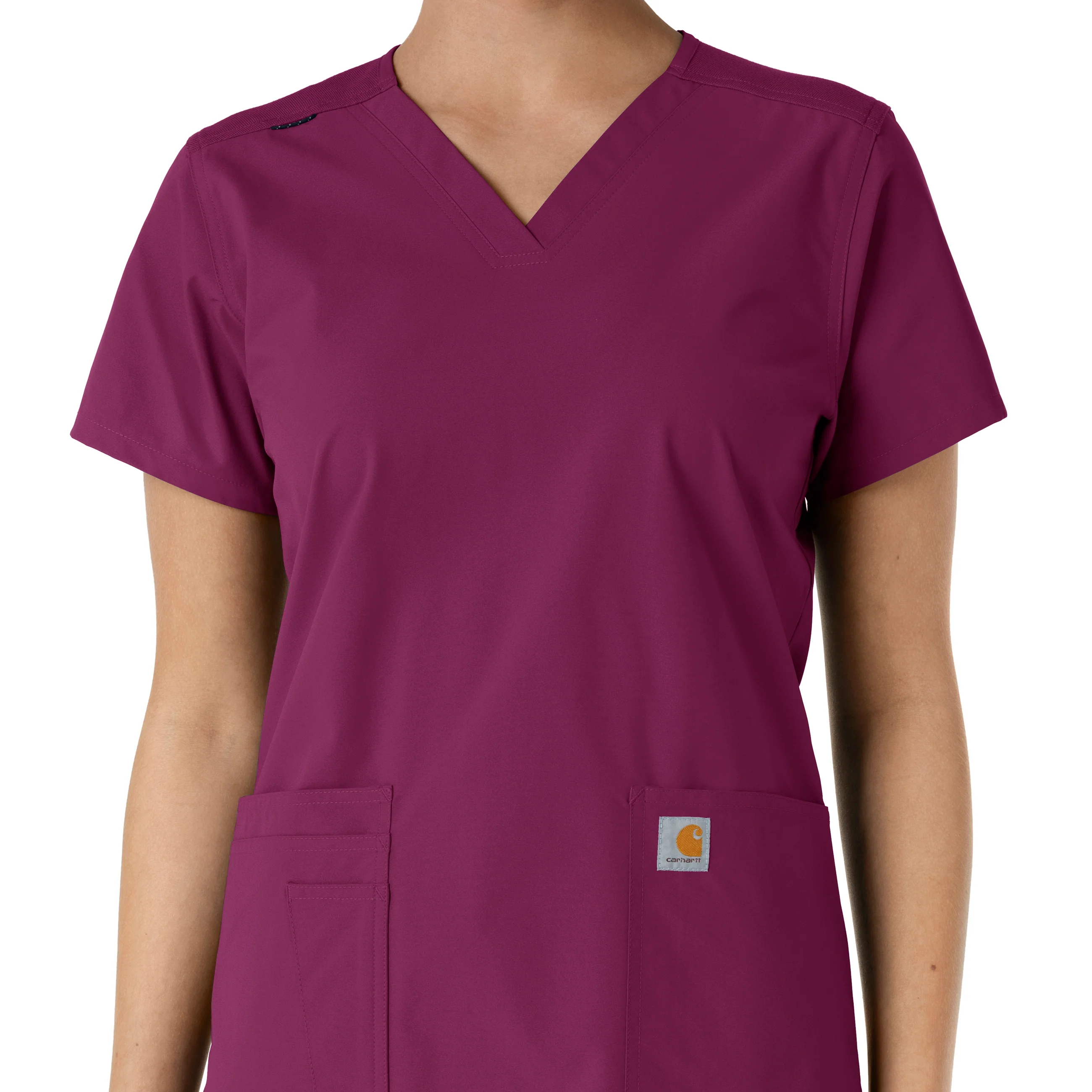 Carhartt Force Essentials Women's V-Neck Knit Panel Scrub Top - Wine - Image 5