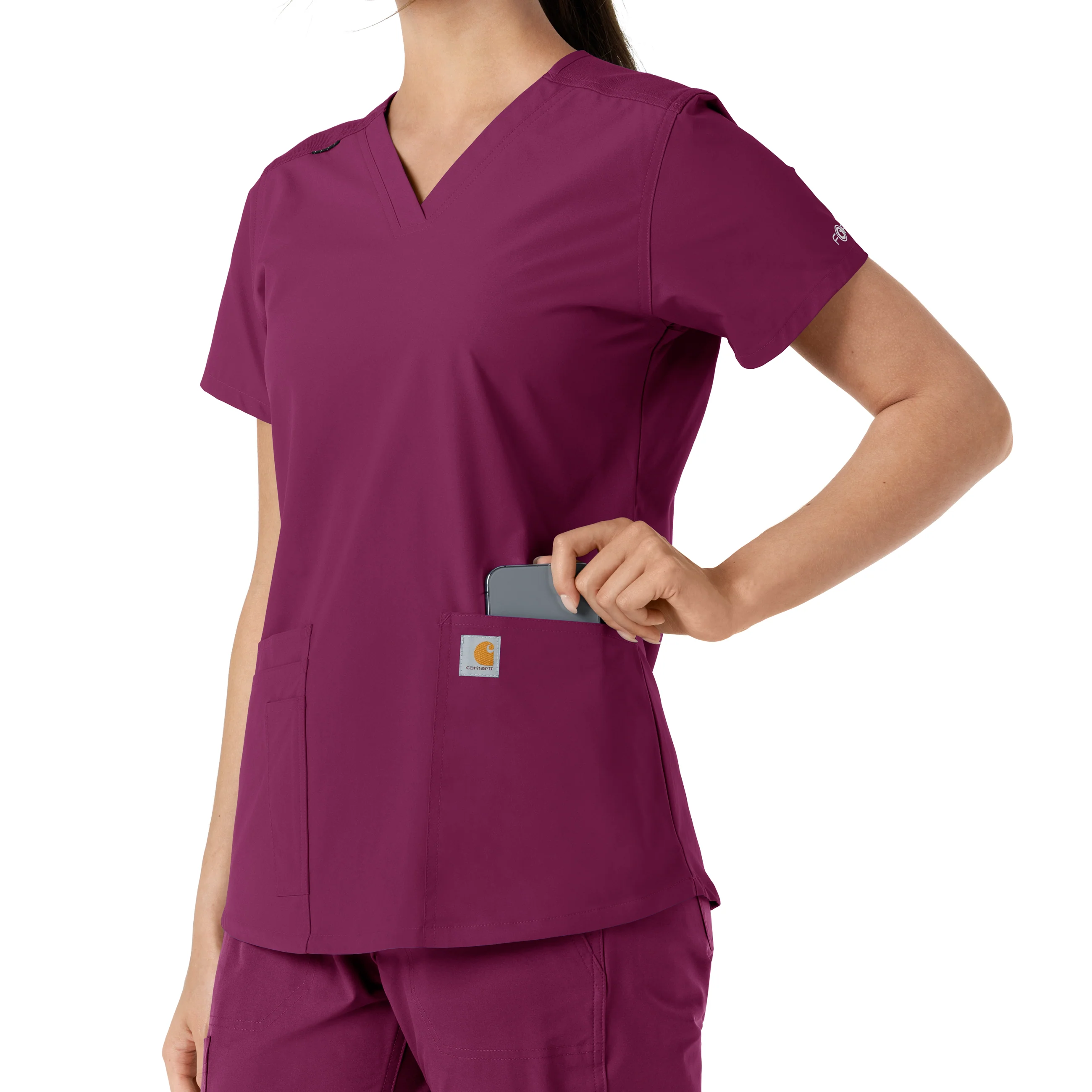 Carhartt Force Essentials Women's V-Neck Knit Panel Scrub Top - Wine - Image 9