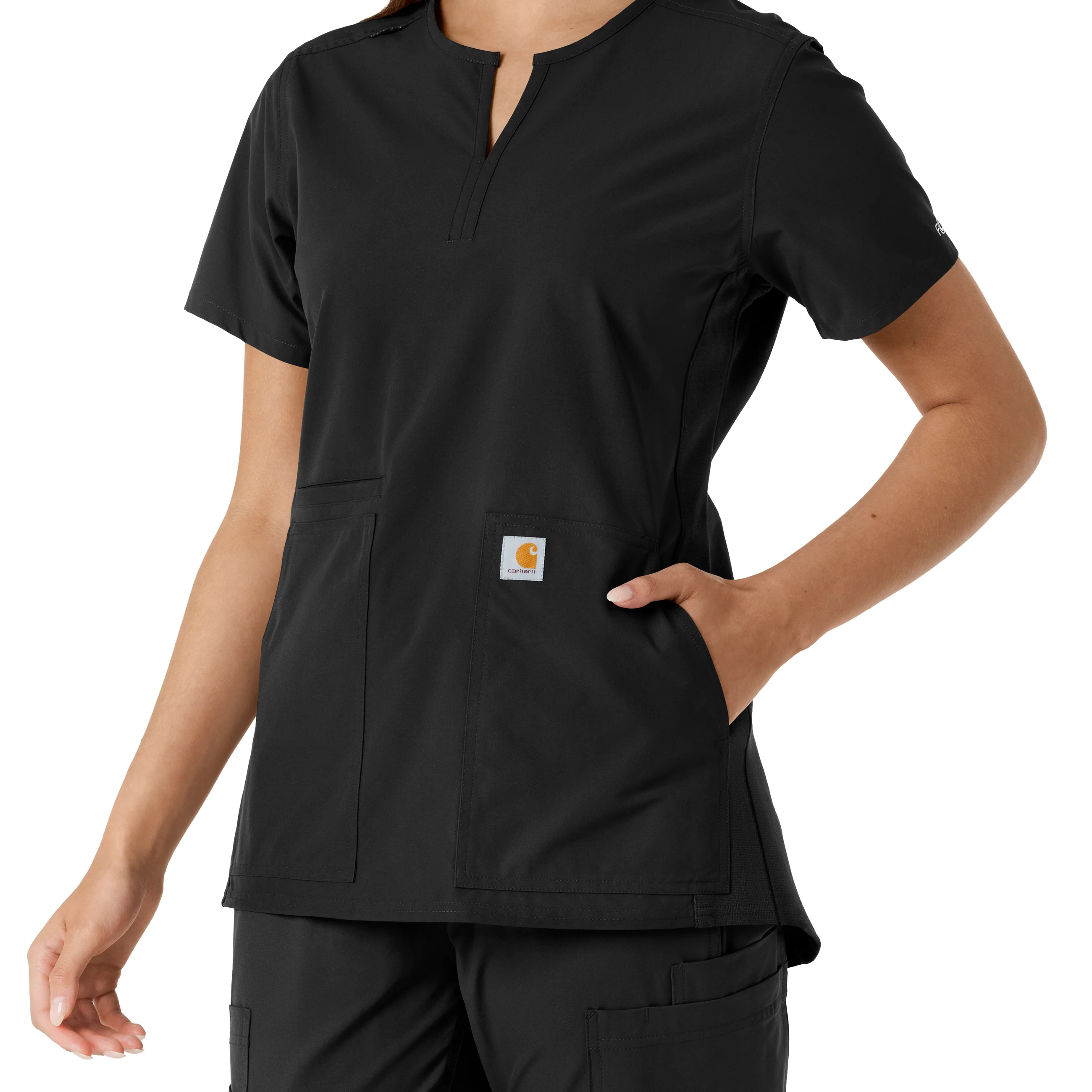 Carhartt Force Essentials Women's Notch Neck Tunic Knit Panel Scrub Top - Black - Image 11