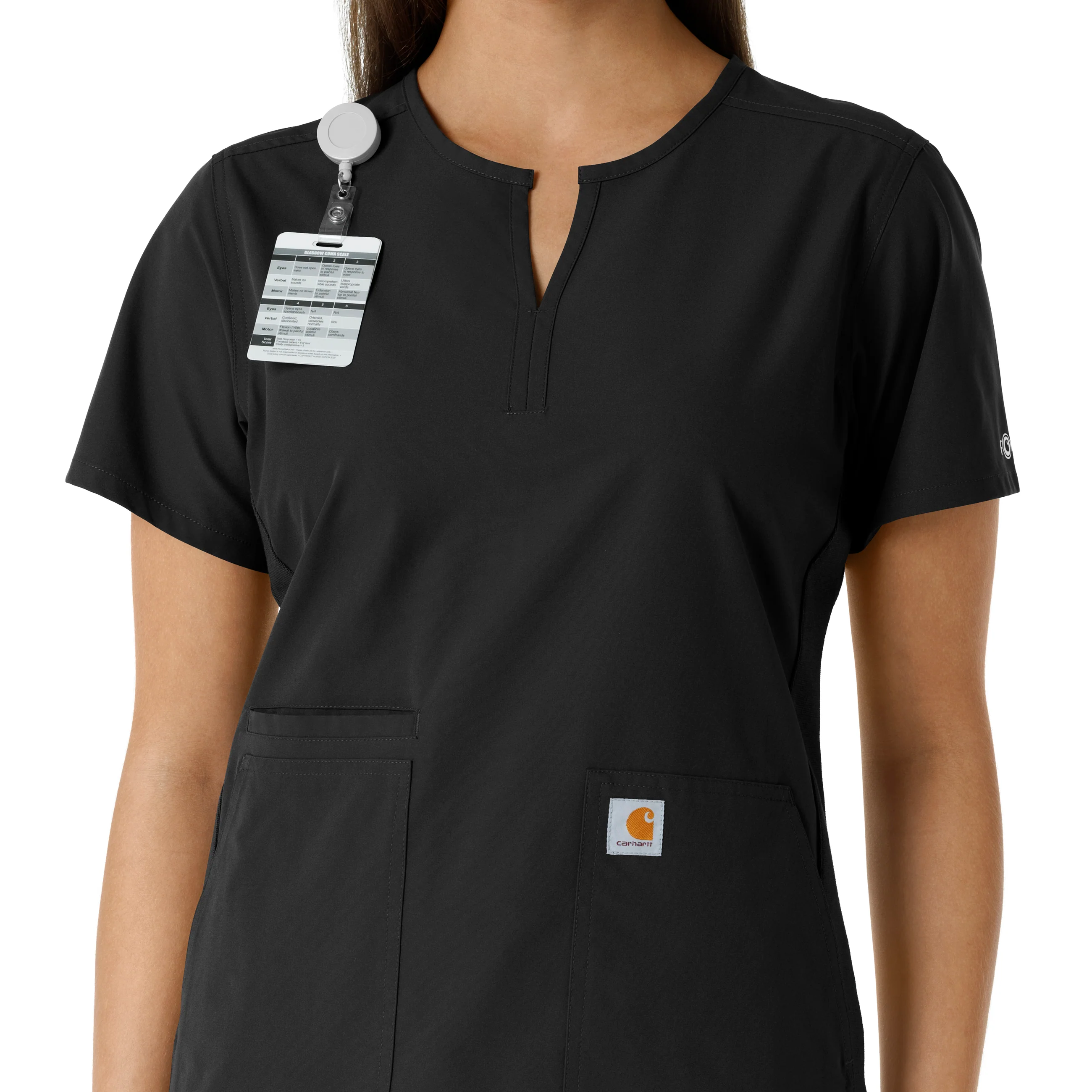 Carhartt Force Essentials Women's Notch Neck Tunic Knit Panel Scrub Top - Black - Image 6