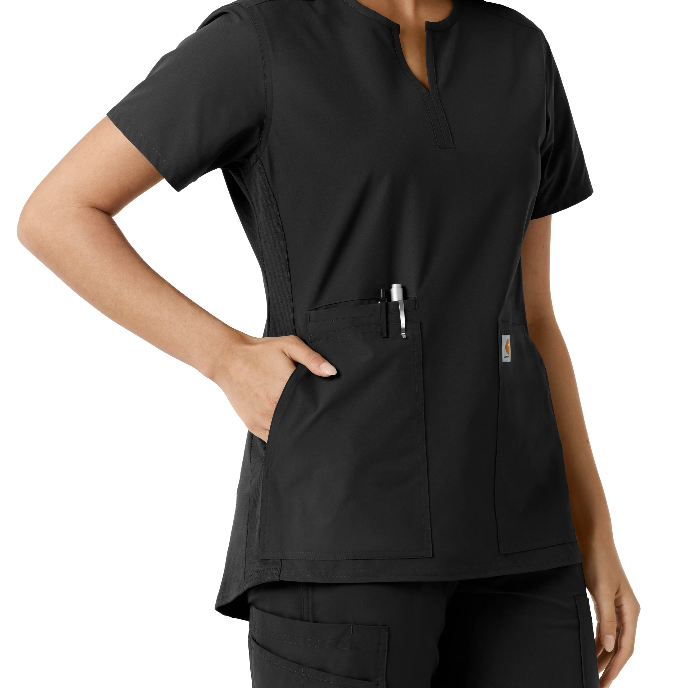 Carhartt Force Essentials Women's Notch Neck Tunic Knit Panel Scrub Top - Black - Image 8
