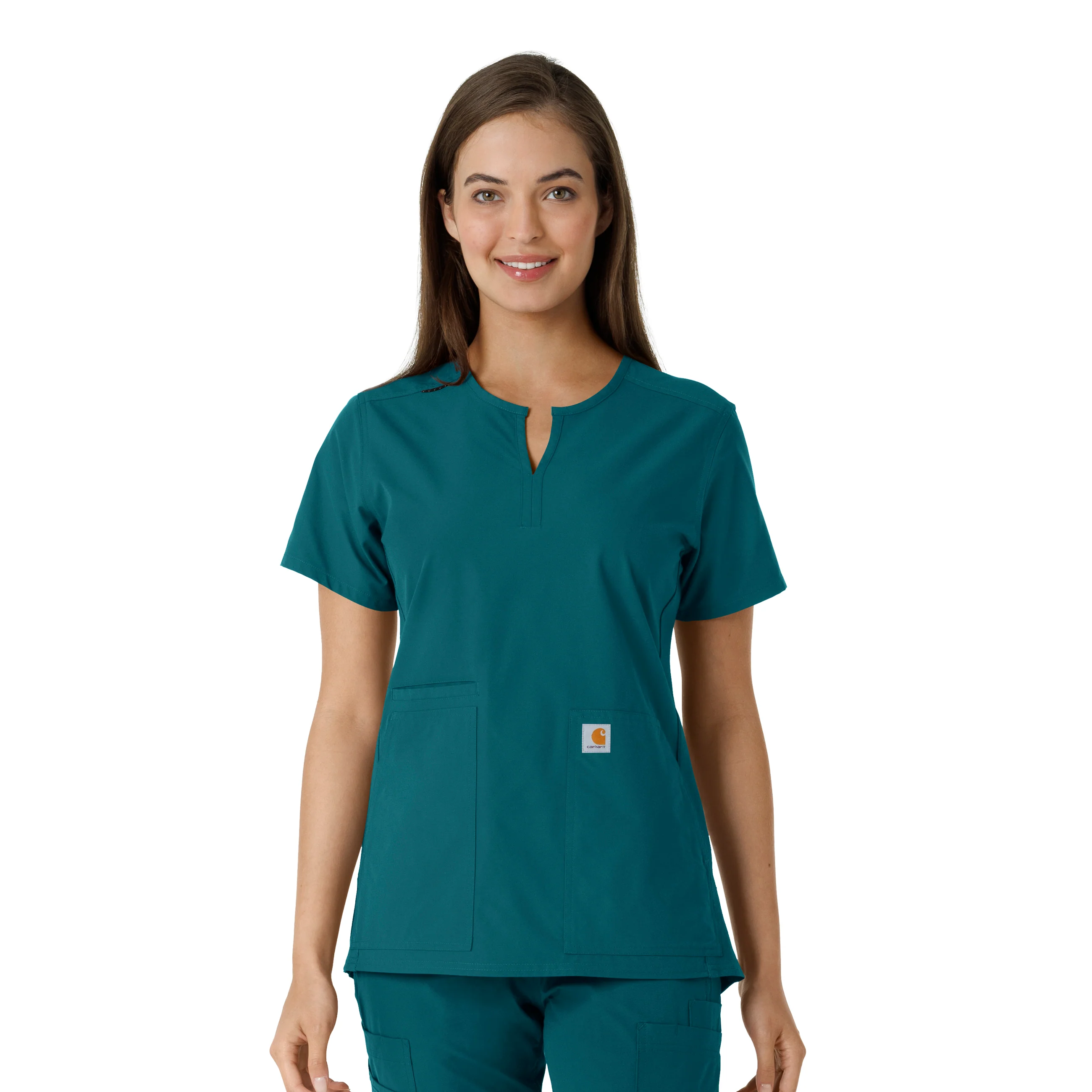Carhartt Force Essentials Women's Notch Neck Tunic Knit Panel Scrub Top - Caribbean