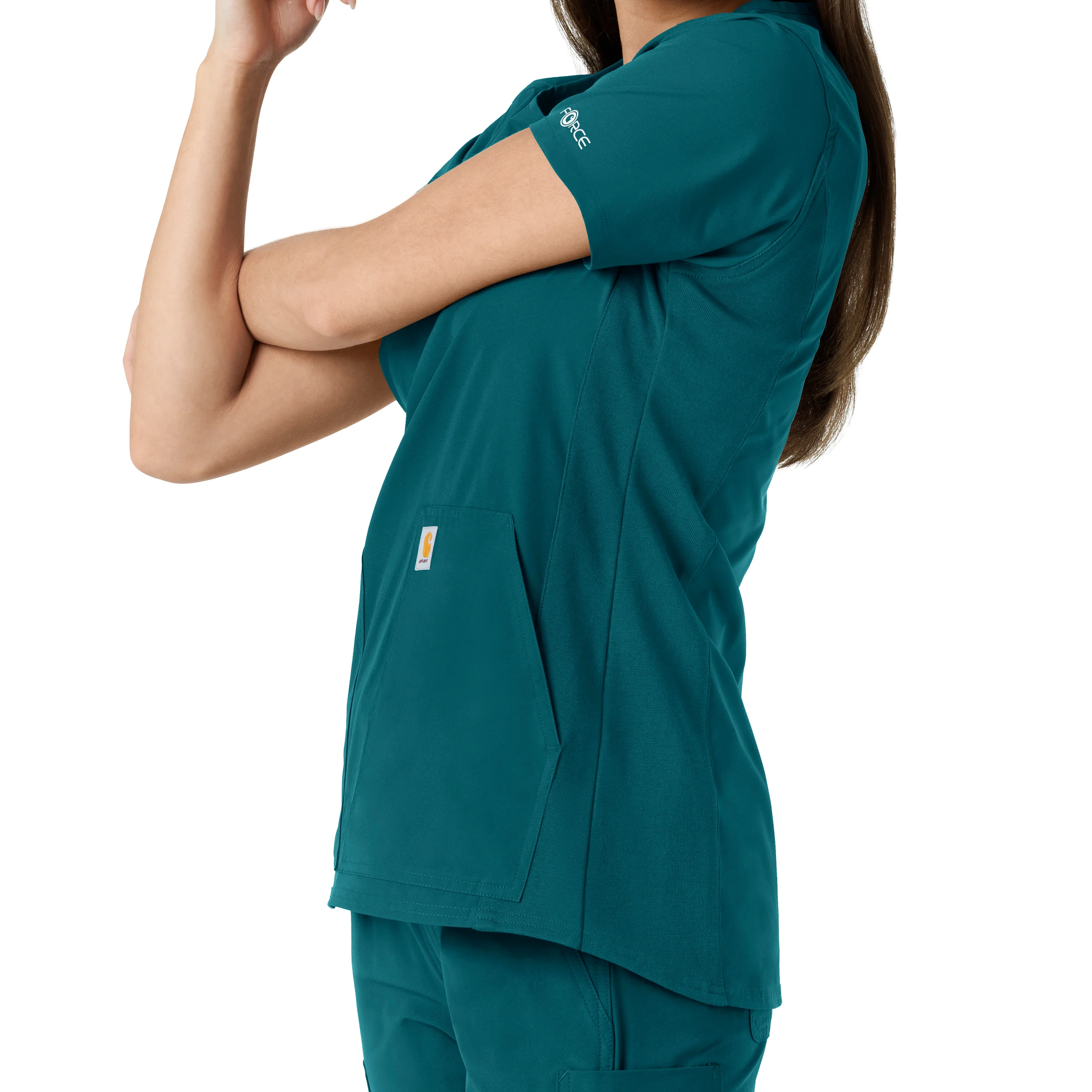 Carhartt Force Essentials Women's Notch Neck Tunic Knit Panel Scrub Top - Caribbean - Image 10