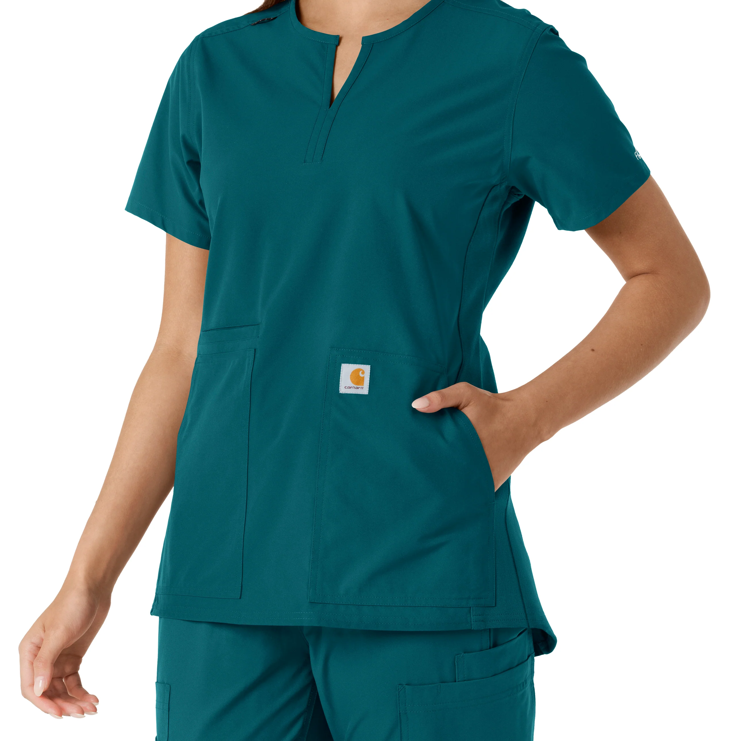 Carhartt Force Essentials Women's Notch Neck Tunic Knit Panel Scrub Top - Caribbean - Image 11