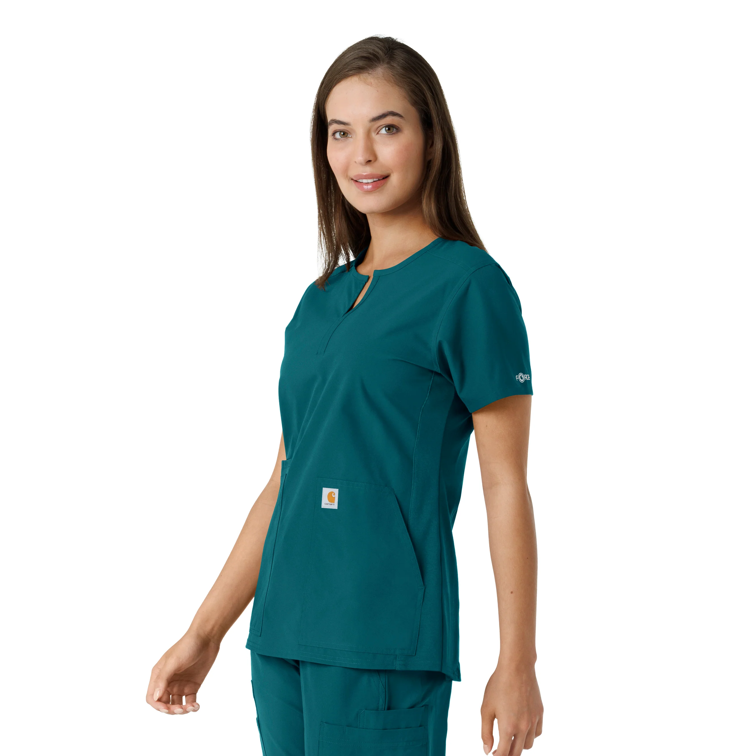Carhartt Force Essentials Women's Notch Neck Tunic Knit Panel Scrub Top - Caribbean - Image 4