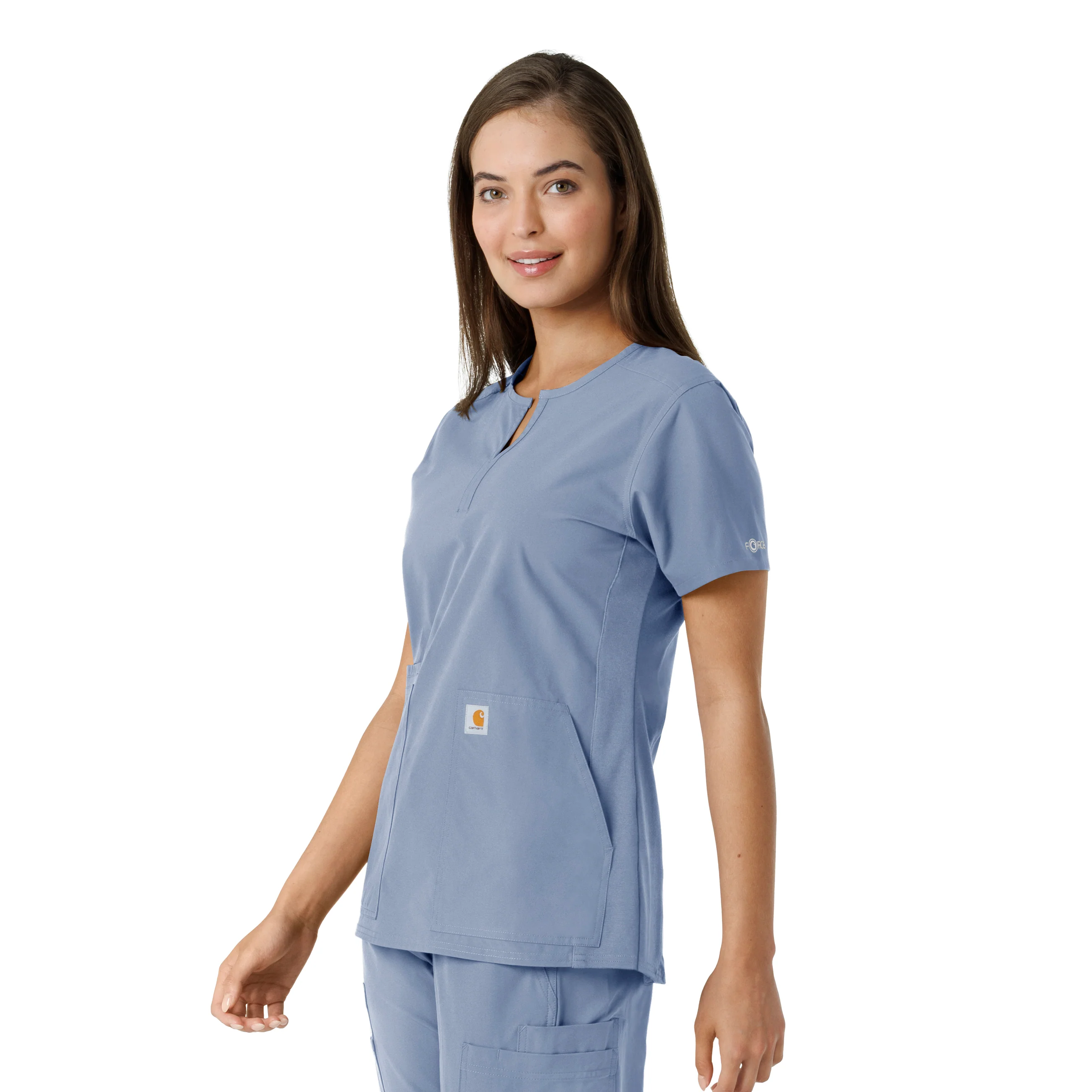 Carhartt Force Essentials Women's Notch Neck Tunic Knit Panel Scrub Top - Ceil Blue - Image 4