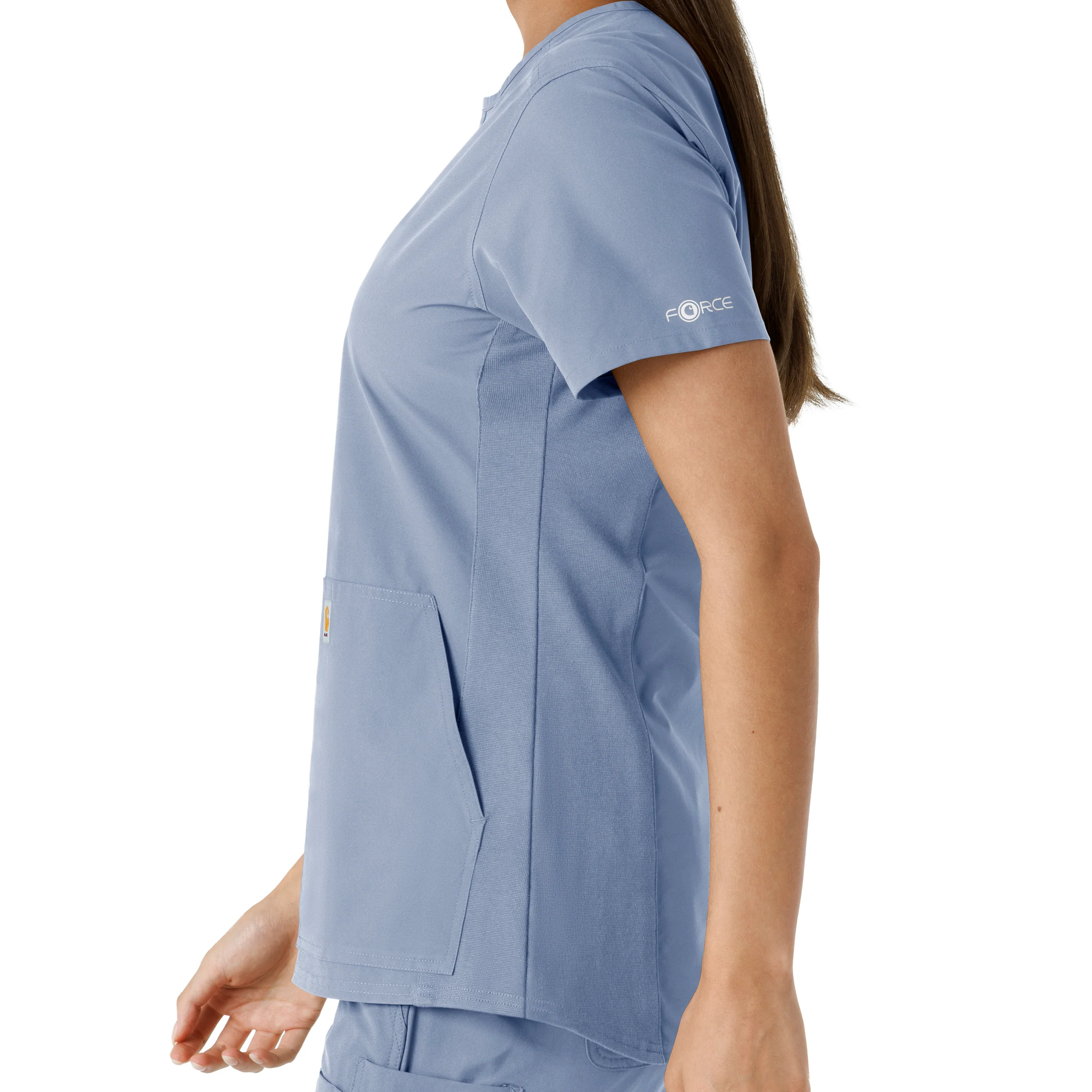 Carhartt Force Essentials Women's Notch Neck Tunic Knit Panel Scrub Top - Ceil Blue - Image 9