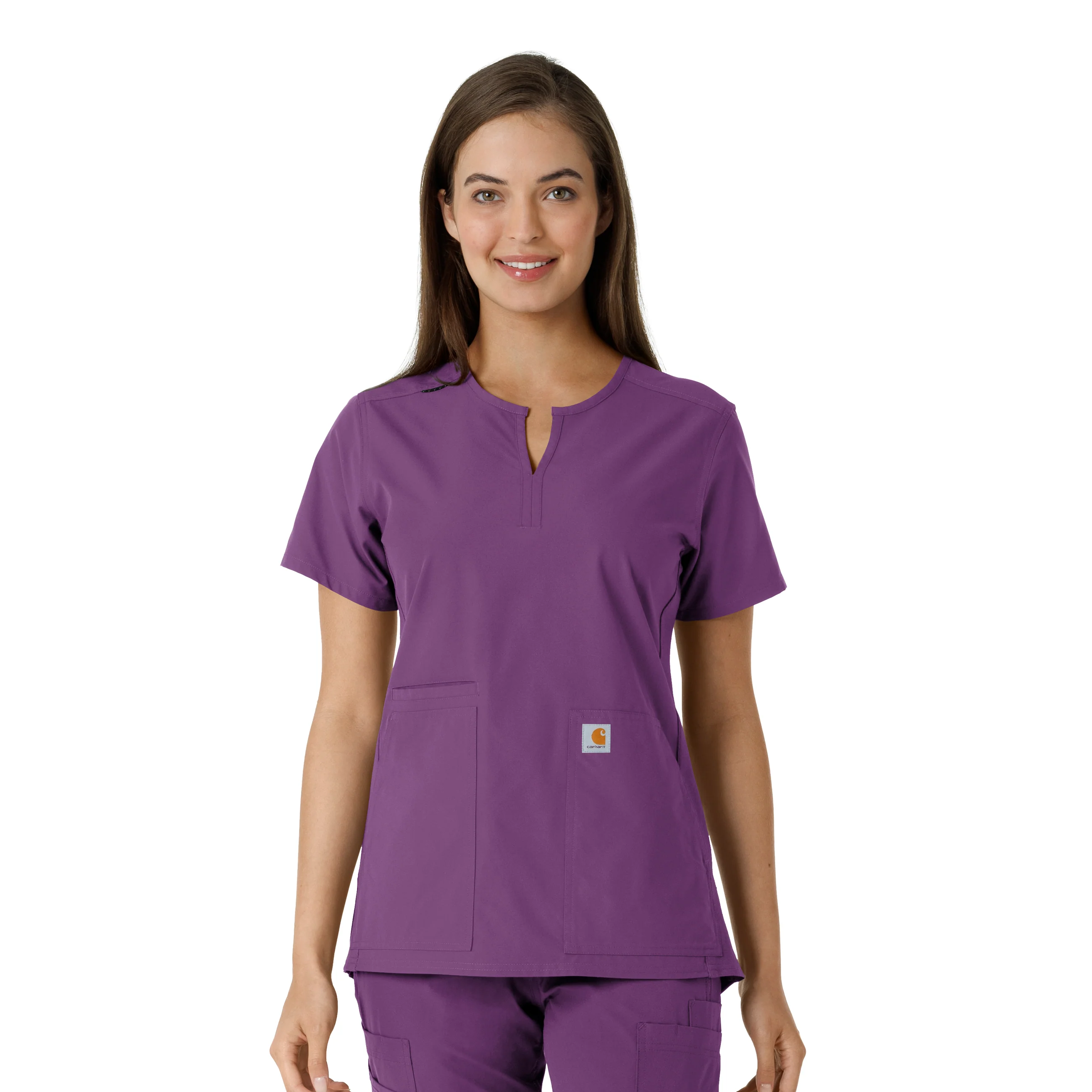 Carhartt Force Essentials Women's Notch Neck Tunic Knit Panel Scrub Top - Eggplant