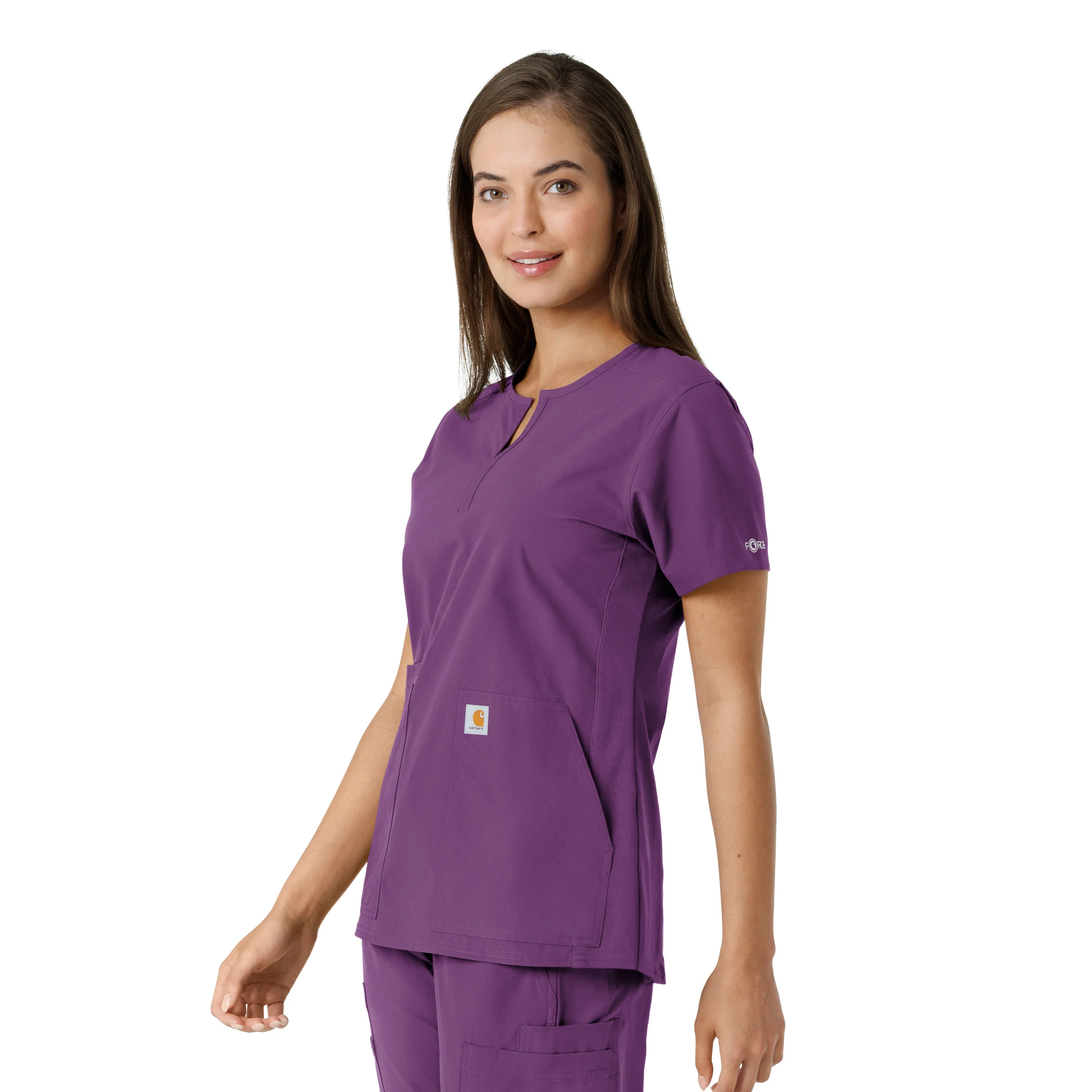 Carhartt Force Essentials Women's Notch Neck Tunic Knit Panel Scrub Top - Eggplant - Image 4